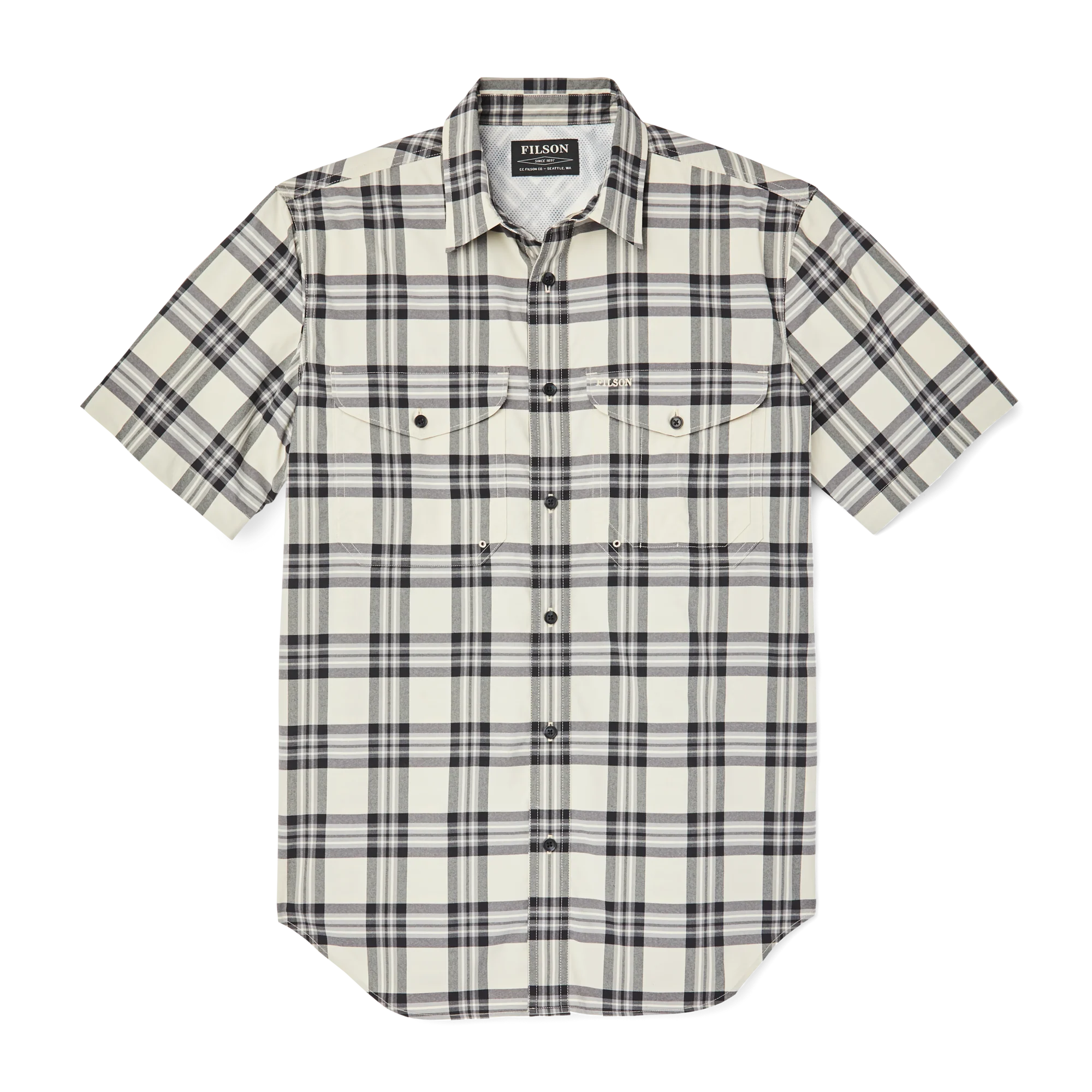 Twin Lakes Short Sleeve Sport Shirt - Cream/grey/black Plaid