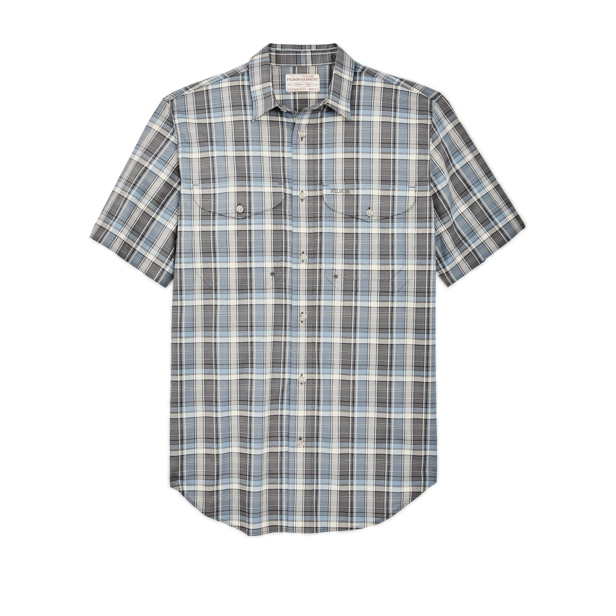 Twin Lakes Short Sleeve Sport Shirt - Gray / Blue / Cream Plaid