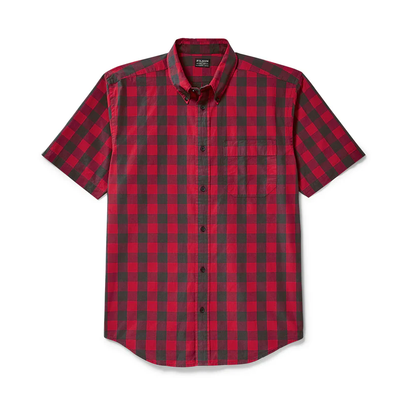 Sutter Sport Short Sleeve Shirt - Dark Brown / Scarlet Plaid