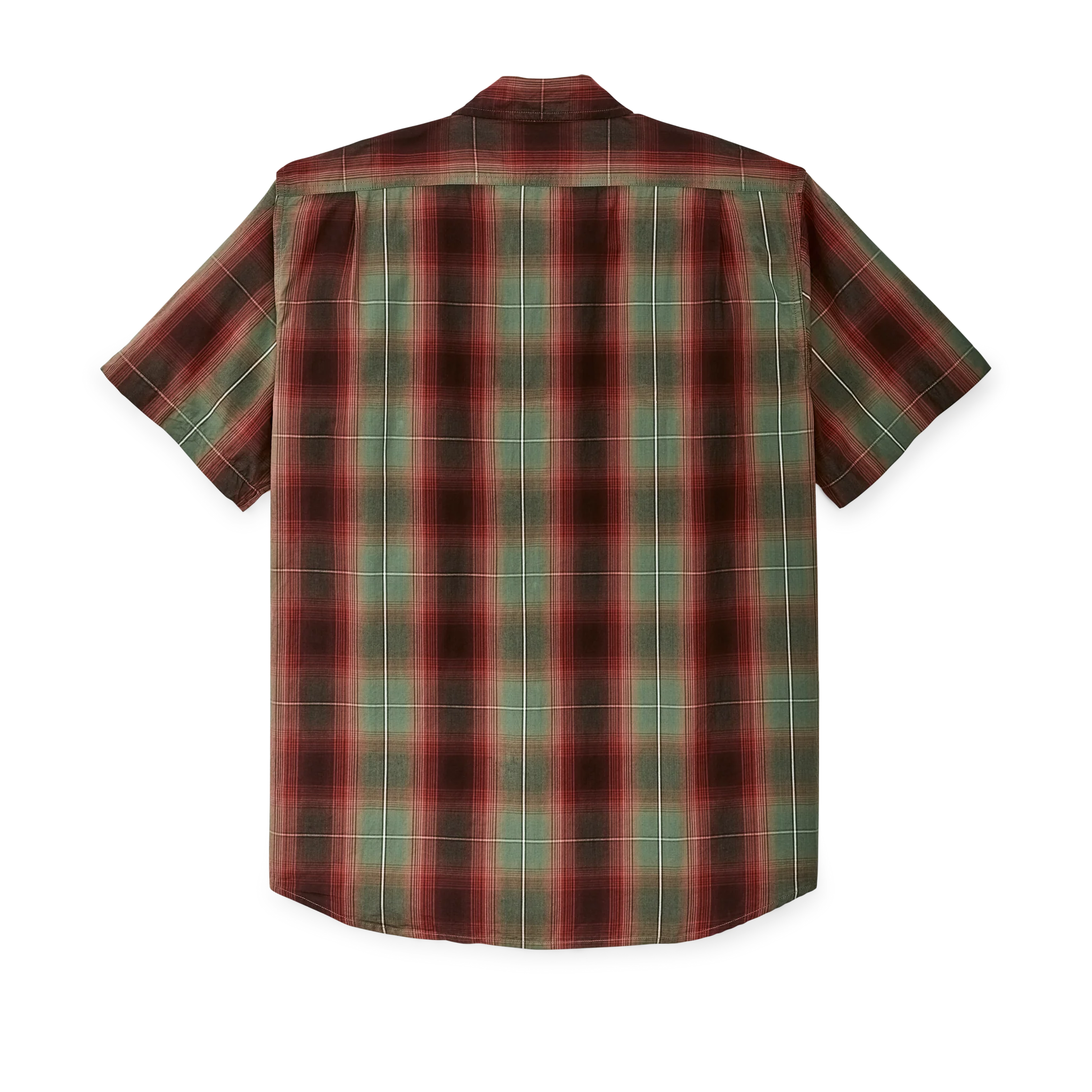 Filson's Washed Short Sleeve Feather Cloth Shirt - Green / Red / Black Ombre