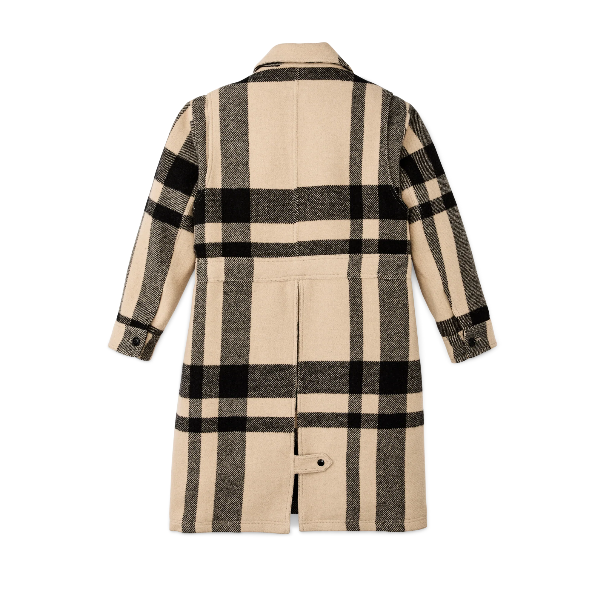 Women's Wool Long Cruiser Coat - Natural / Black Plaid