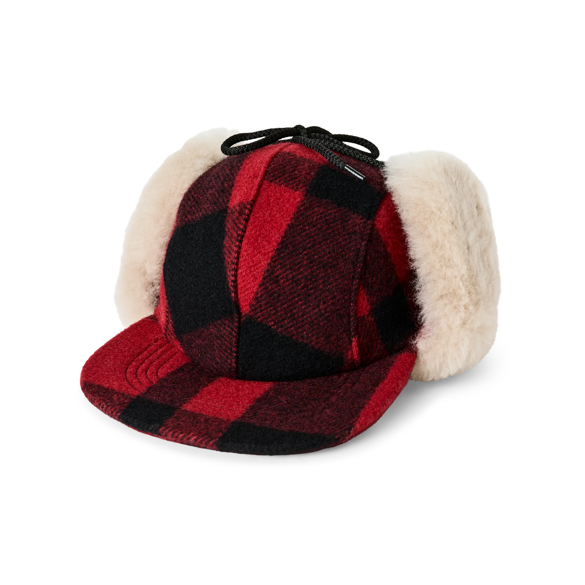 Double Mackinaw Wool Cap - Red Black Plaid/birch