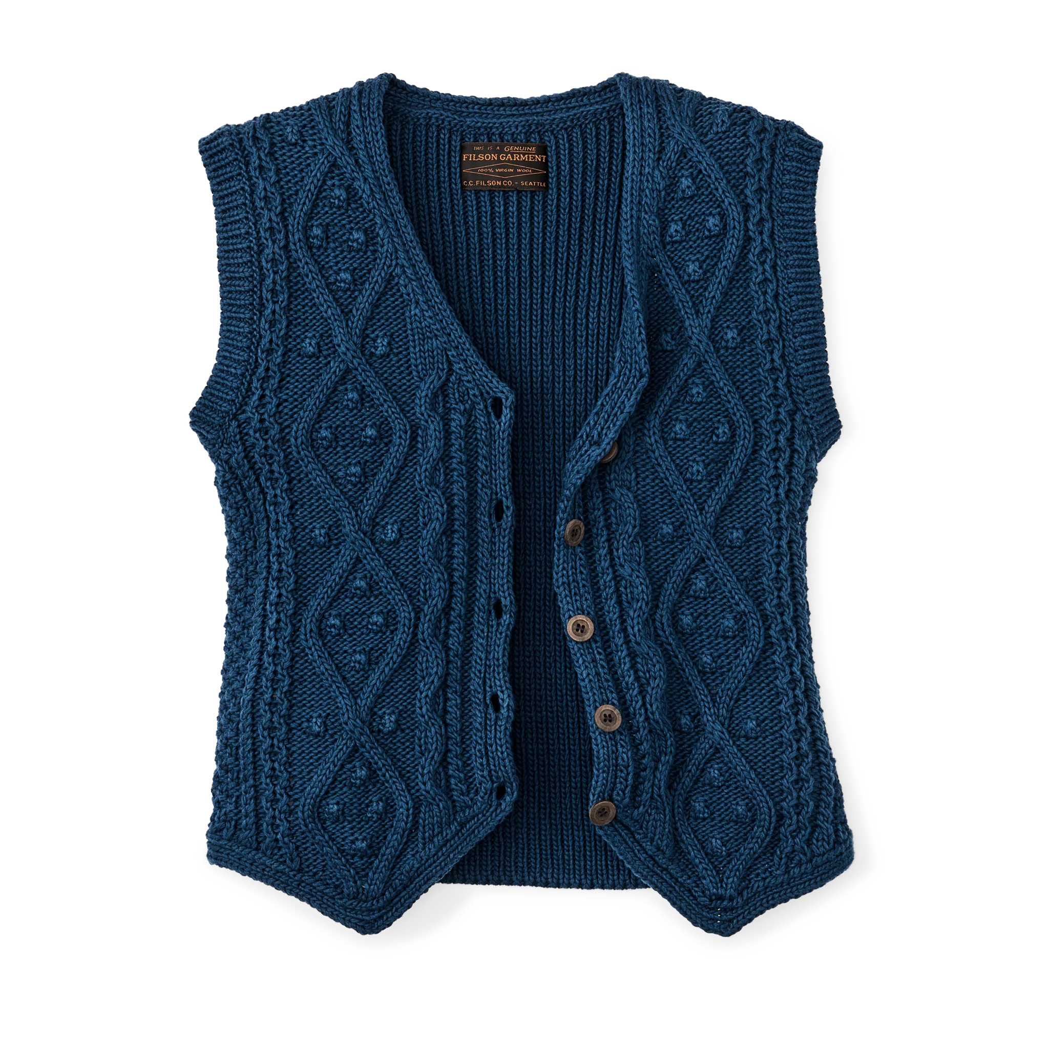 Women's Rustic Cable Knit Vest - Deep Blue