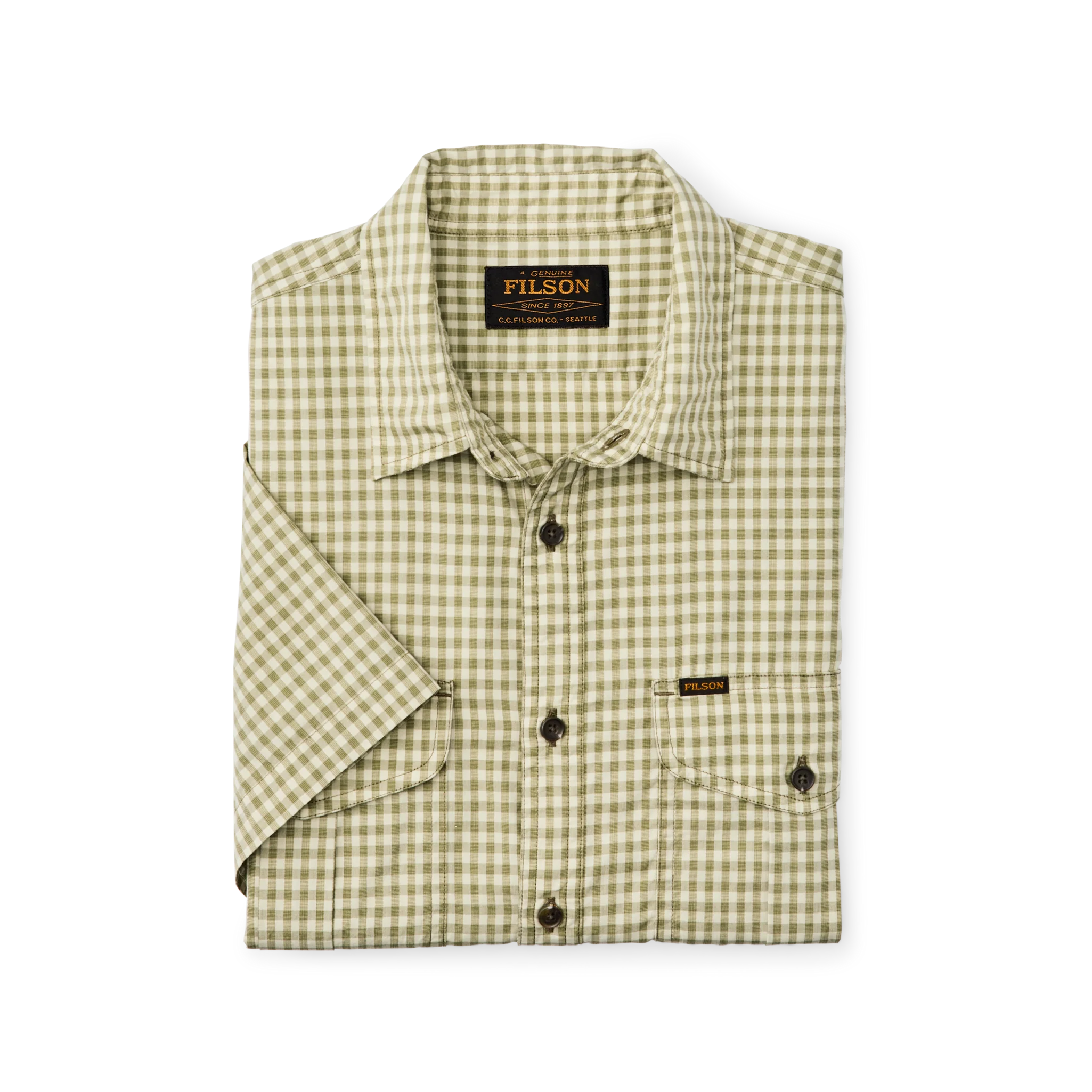 Filson's Washed Short Sleeve Feather Cloth Shirt - Green / Ivory Gingham