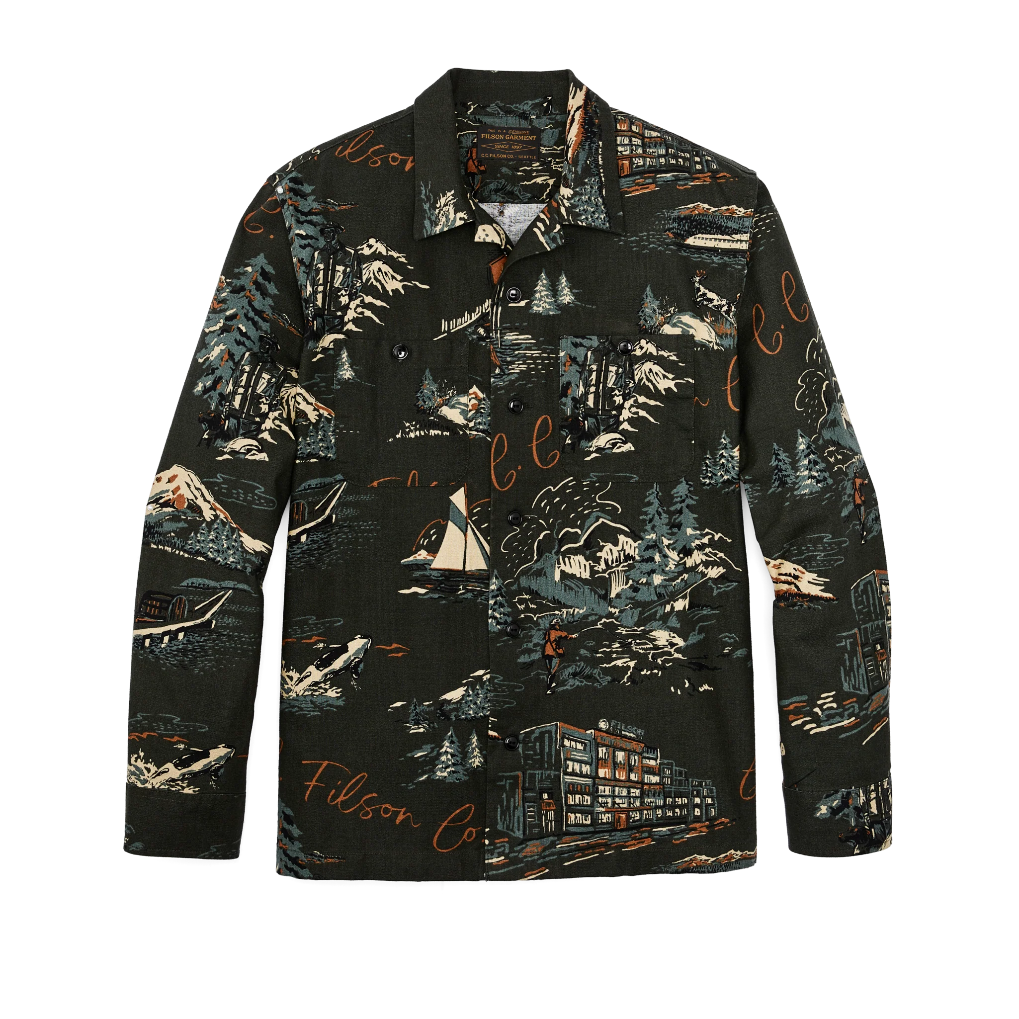 Elk Heights Camp Shirt - Green Northwest Scenic Print