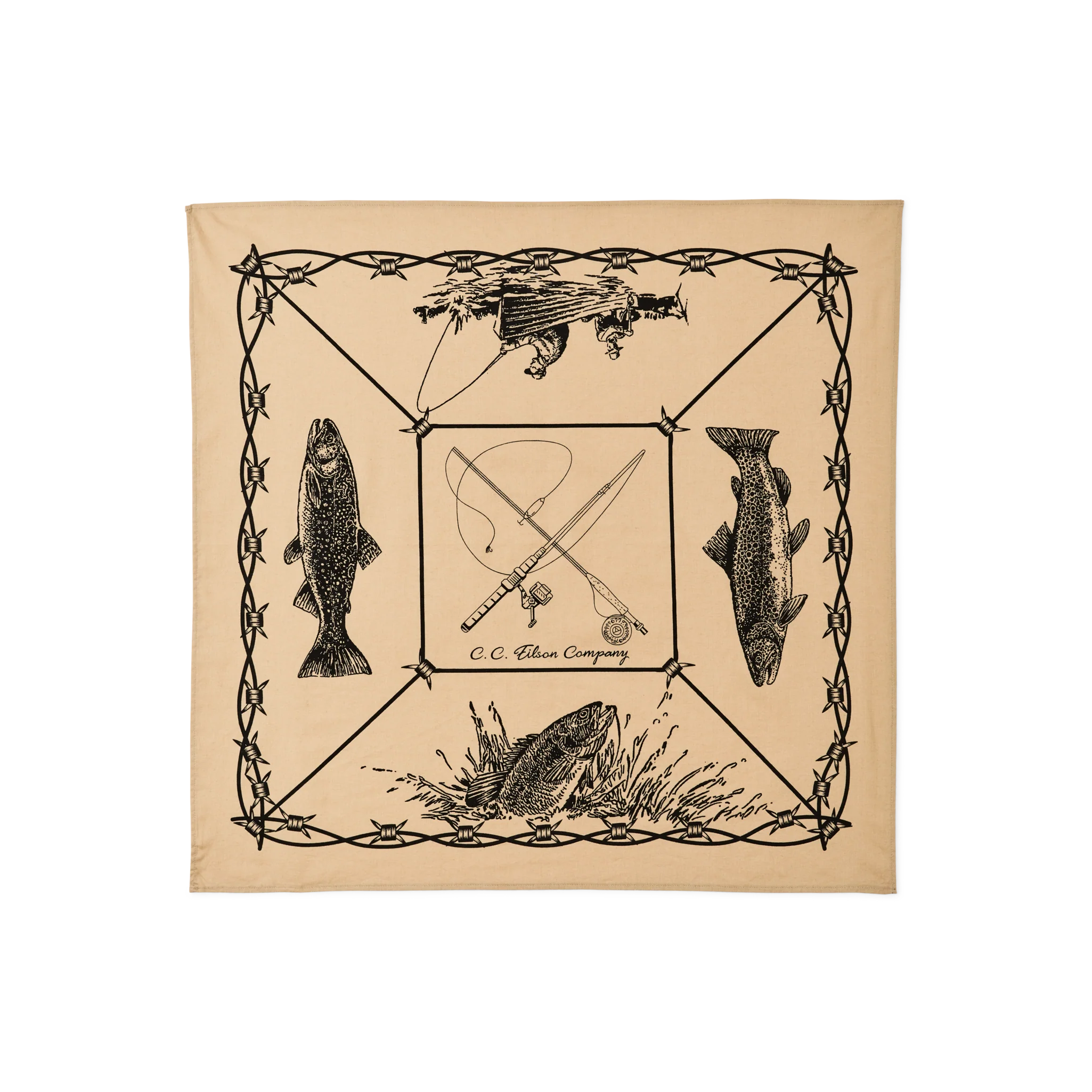 Trout Bandana - Tan / Barbwire Fishing