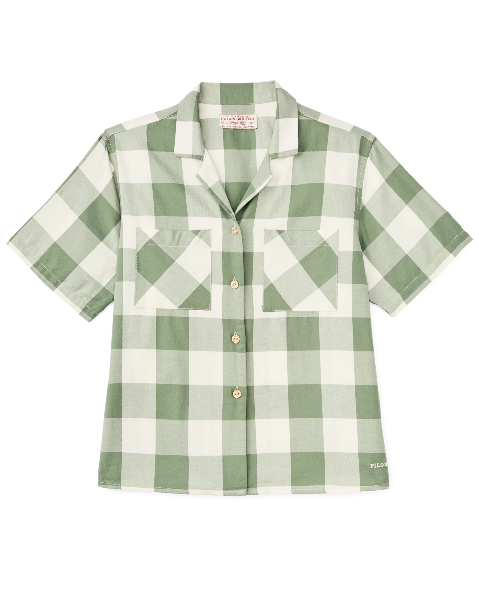 Women's Short Sleeve Camp Shirt - Hedge Green / White Plaid