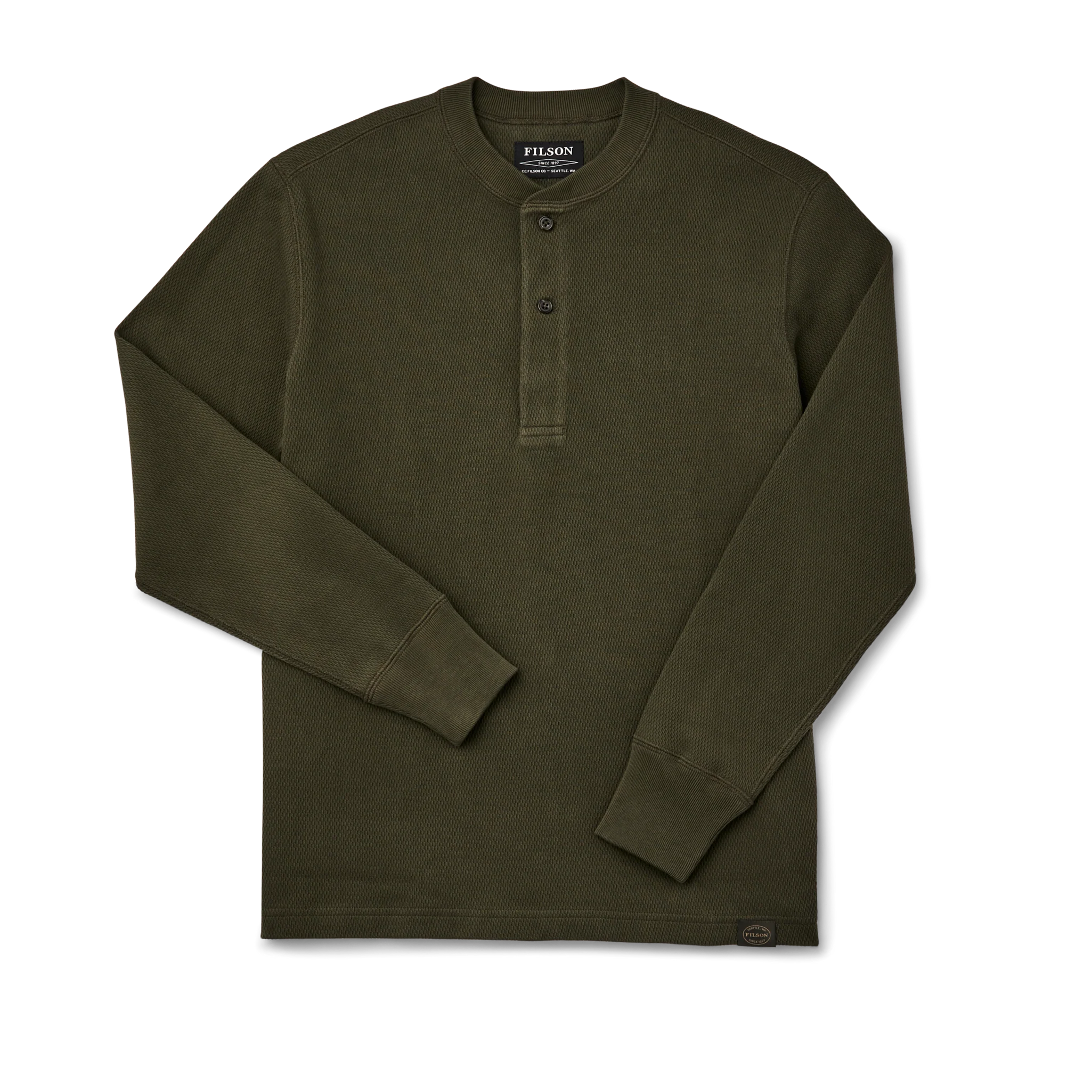 Waffle Knit Henley - Mossy Rock