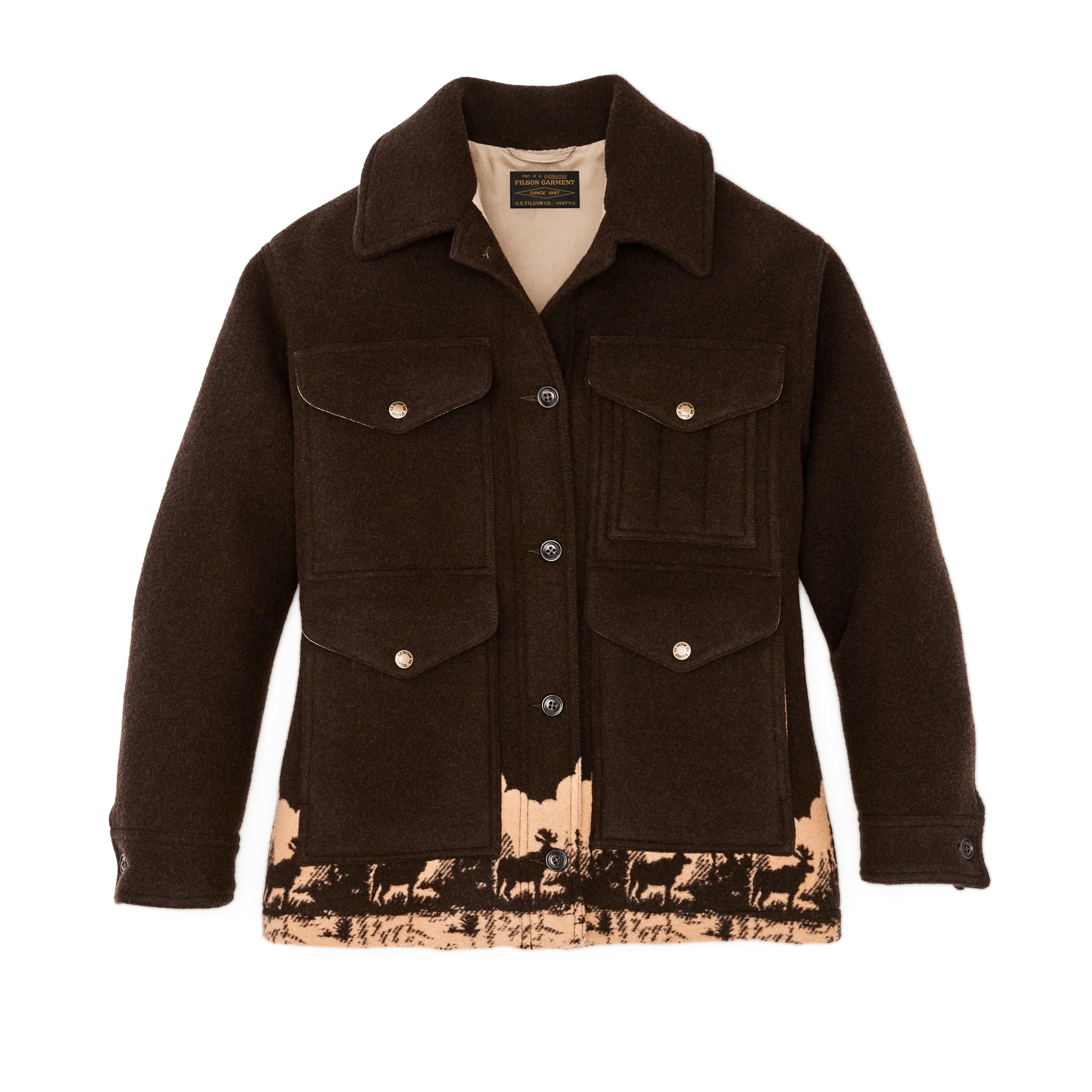 Women's Jacquard Wool Cruiser Jacket - Brown / Khaki Moose