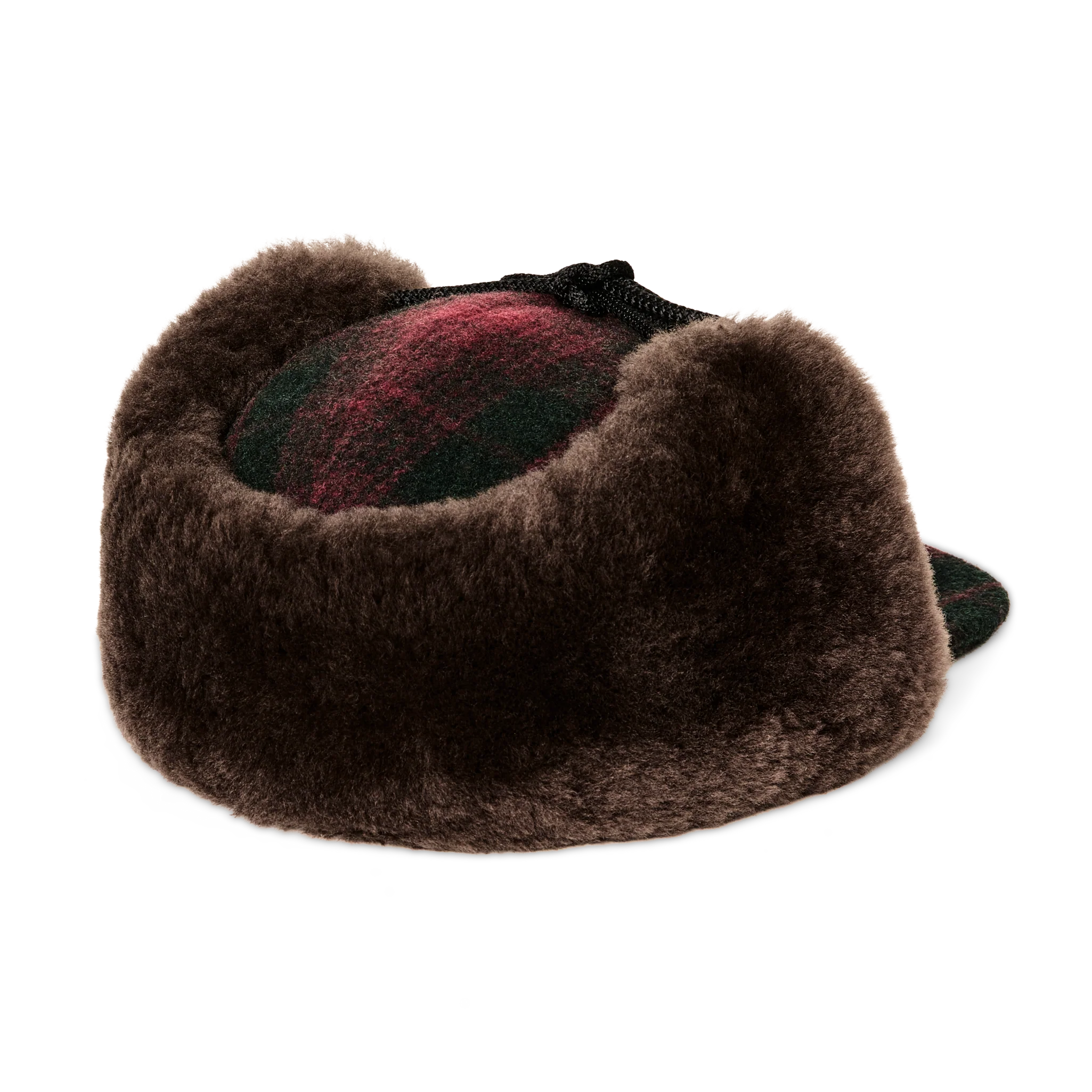 Double Mackinaw Wool Cap - Burgundy / Dark Olive Plaid