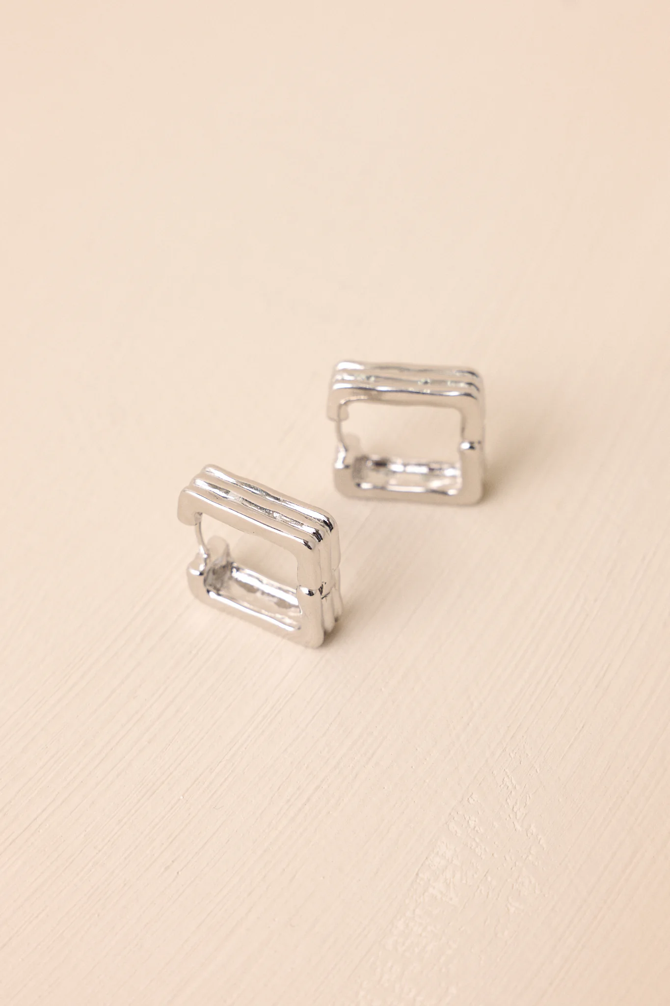 Wish Me Luck Silver Textured Square Hoop Earrings