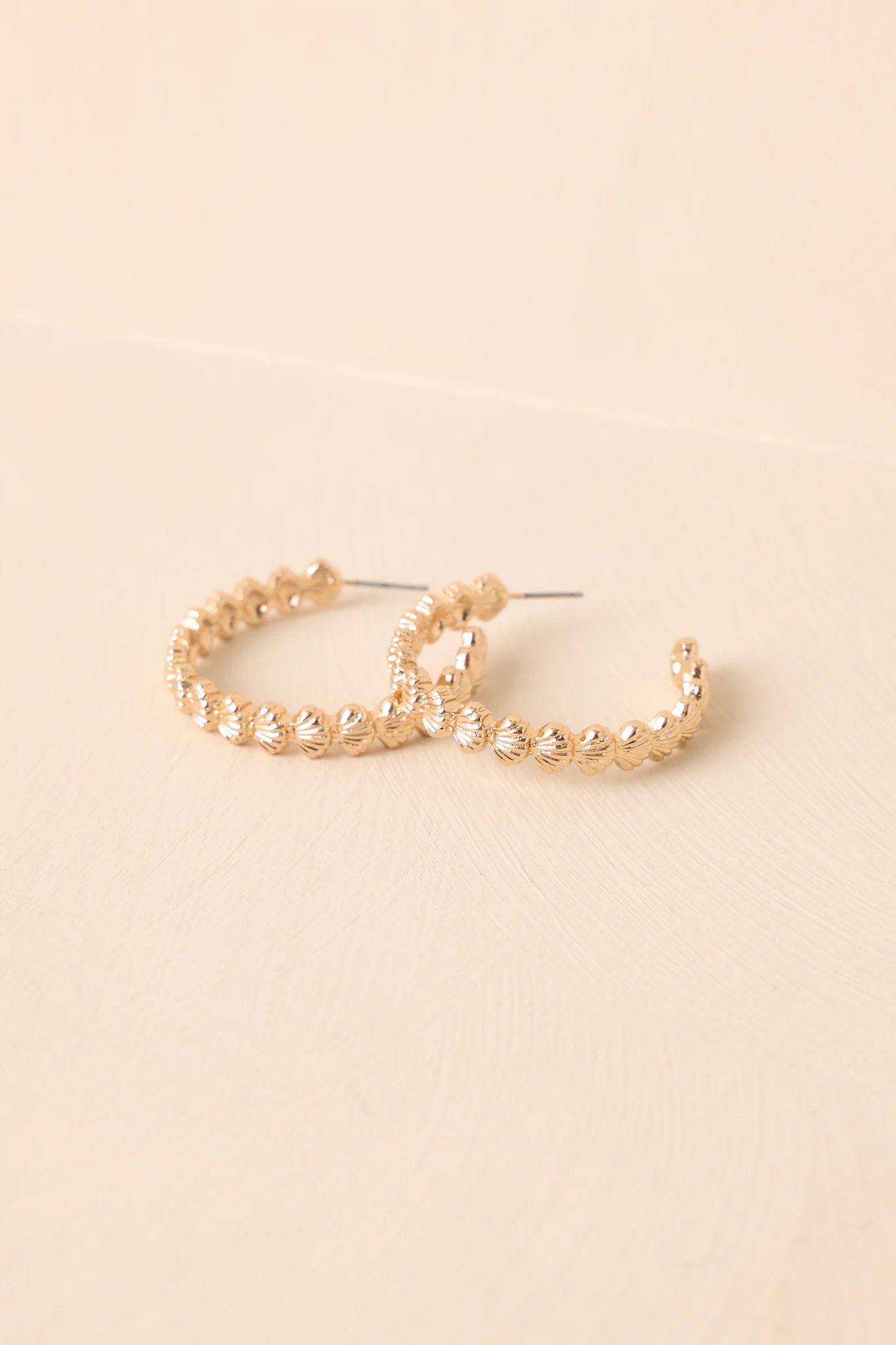 Let The Tide Take It Gold Textured Seashell Hoop Earrings