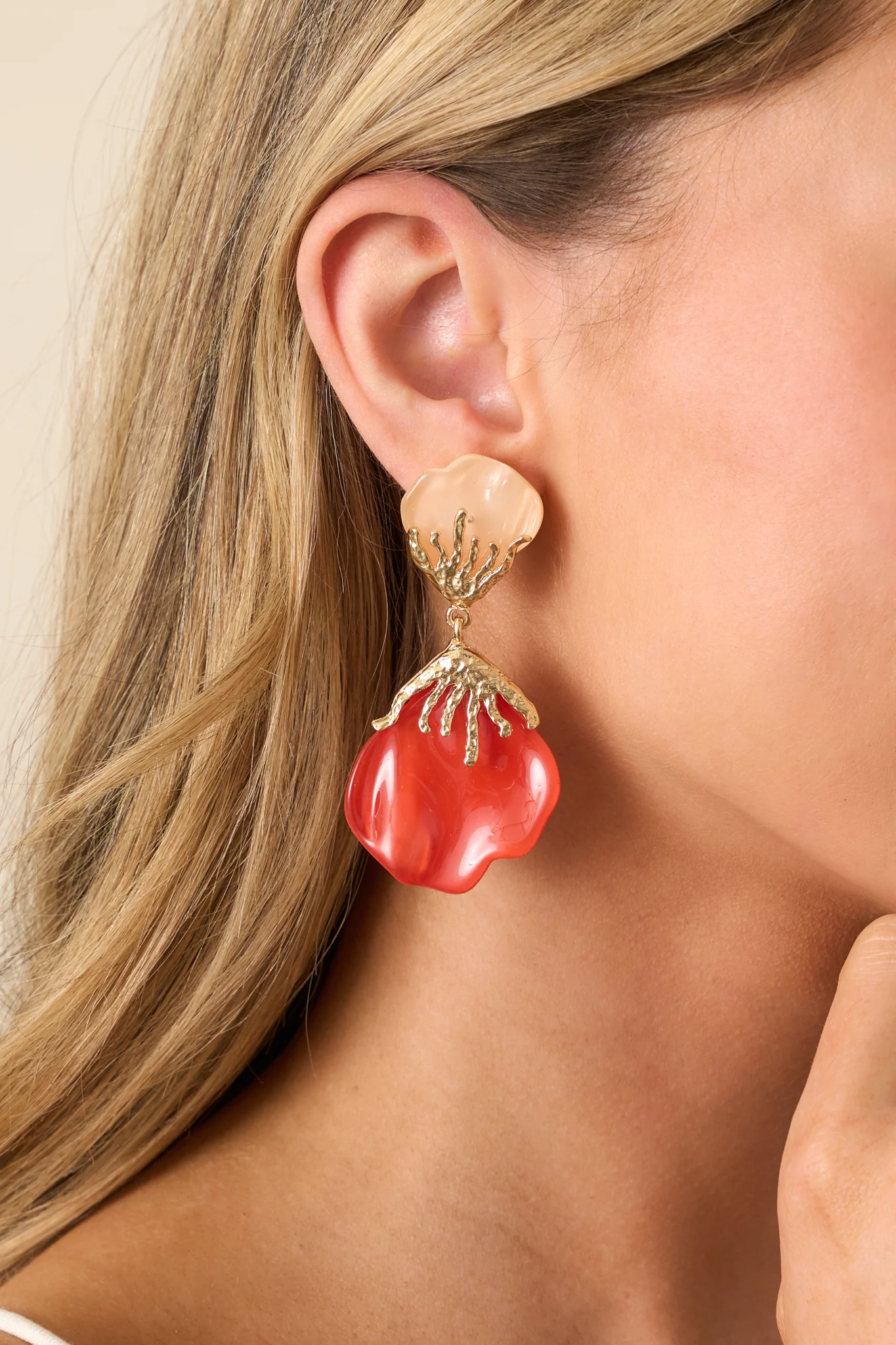 Wildflower Muse Red Coral Flower Petal Drop Earrings