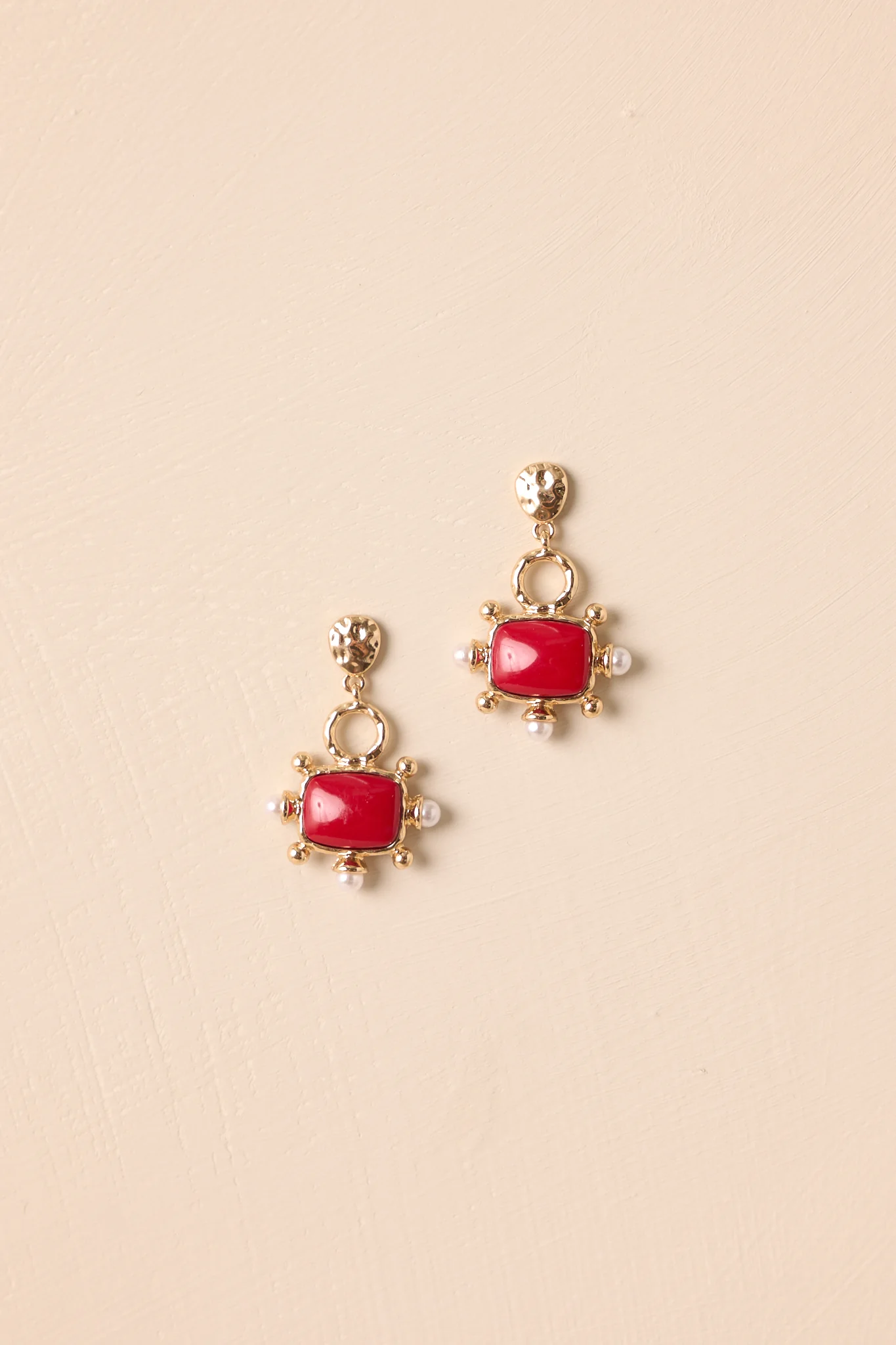 The Way I See It Textured Red Stone Drop Earrings