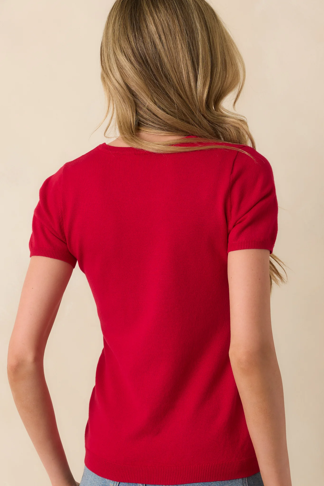 Cross Your Mind Red Short Sleeve Sweater Top