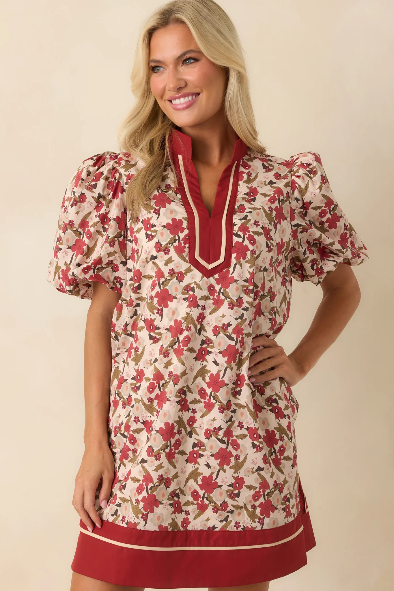 Endless Daydreaming Dark Rust Multi Floral Print Cotton Mini Dress