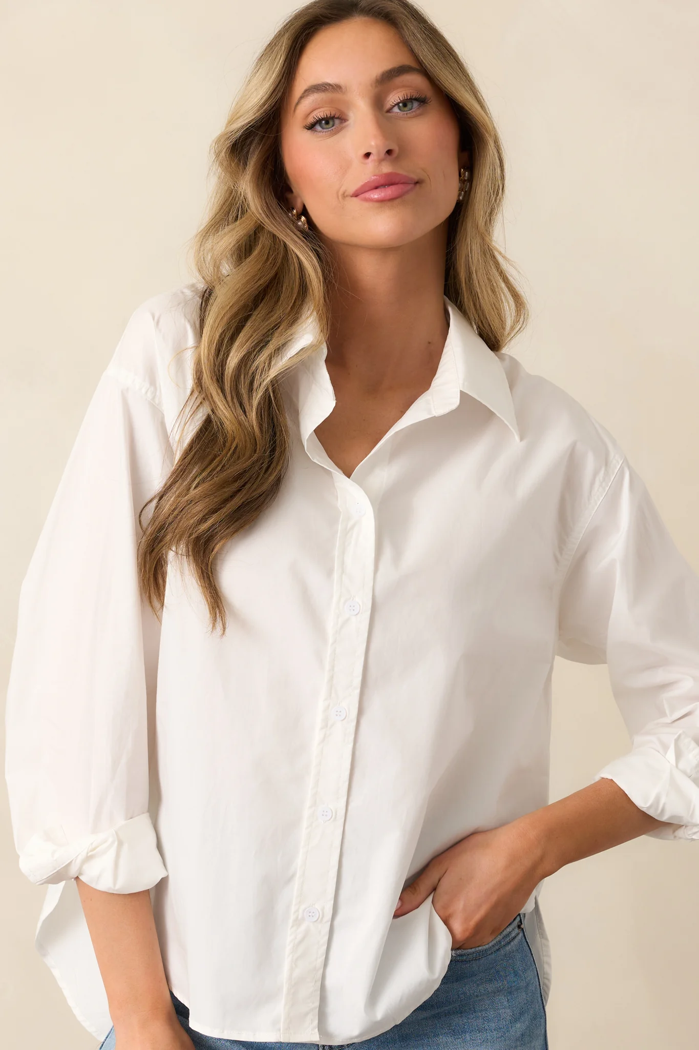 Through The Seasons White Cotton Button Front Top