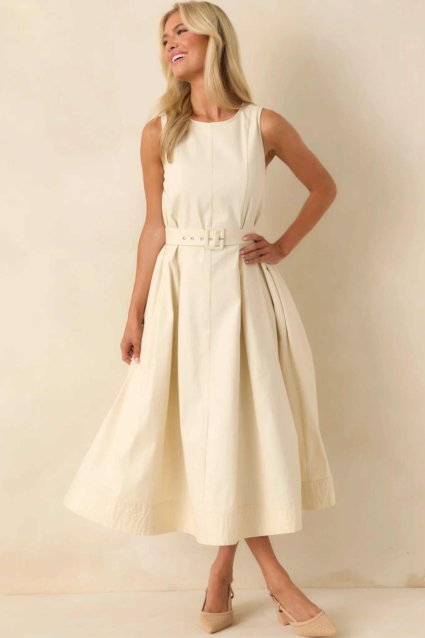 Young At Heart Ecru Belted Sleeveless Maxi Dress