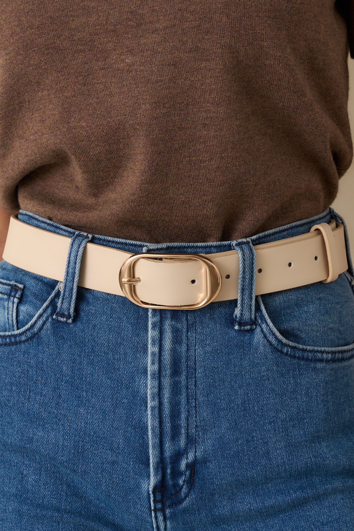 Rewind The Clock Light Taupe Faux Leather Belt