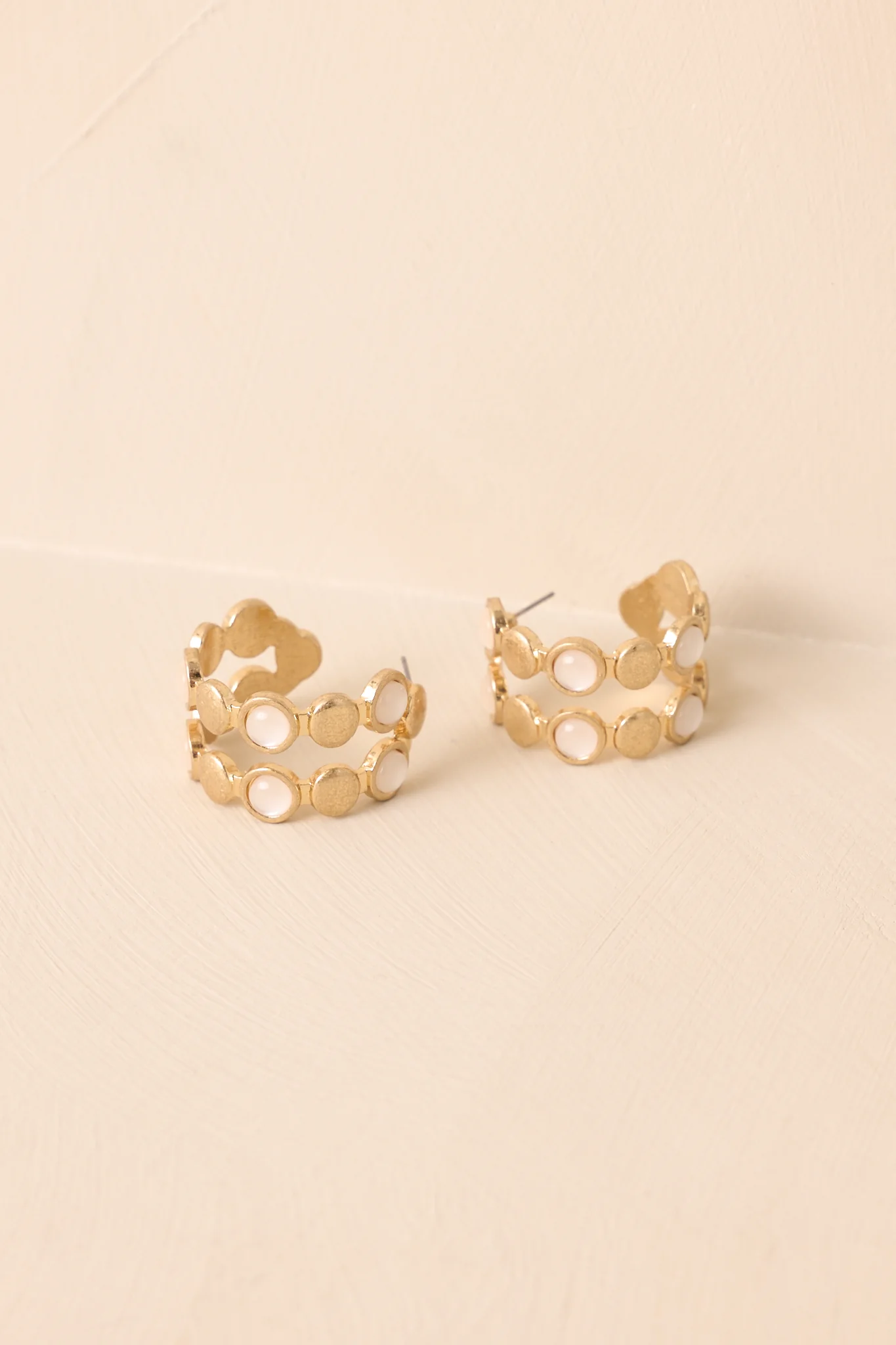 Good To Go Gold Textured Iridescent Stone Hoop Earrings