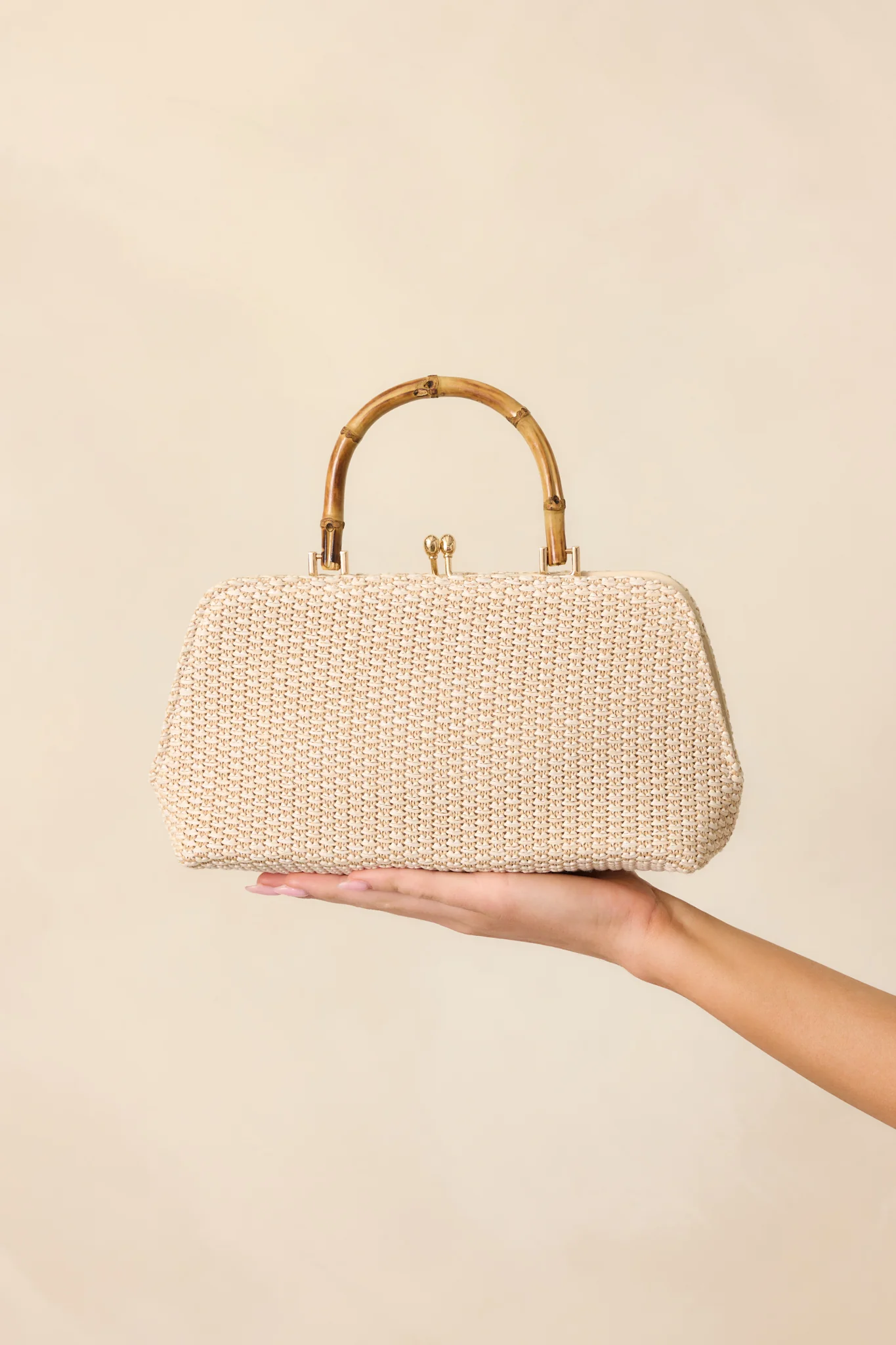 Finding Paradise Ivory Bamboo Handle Woven Handbag