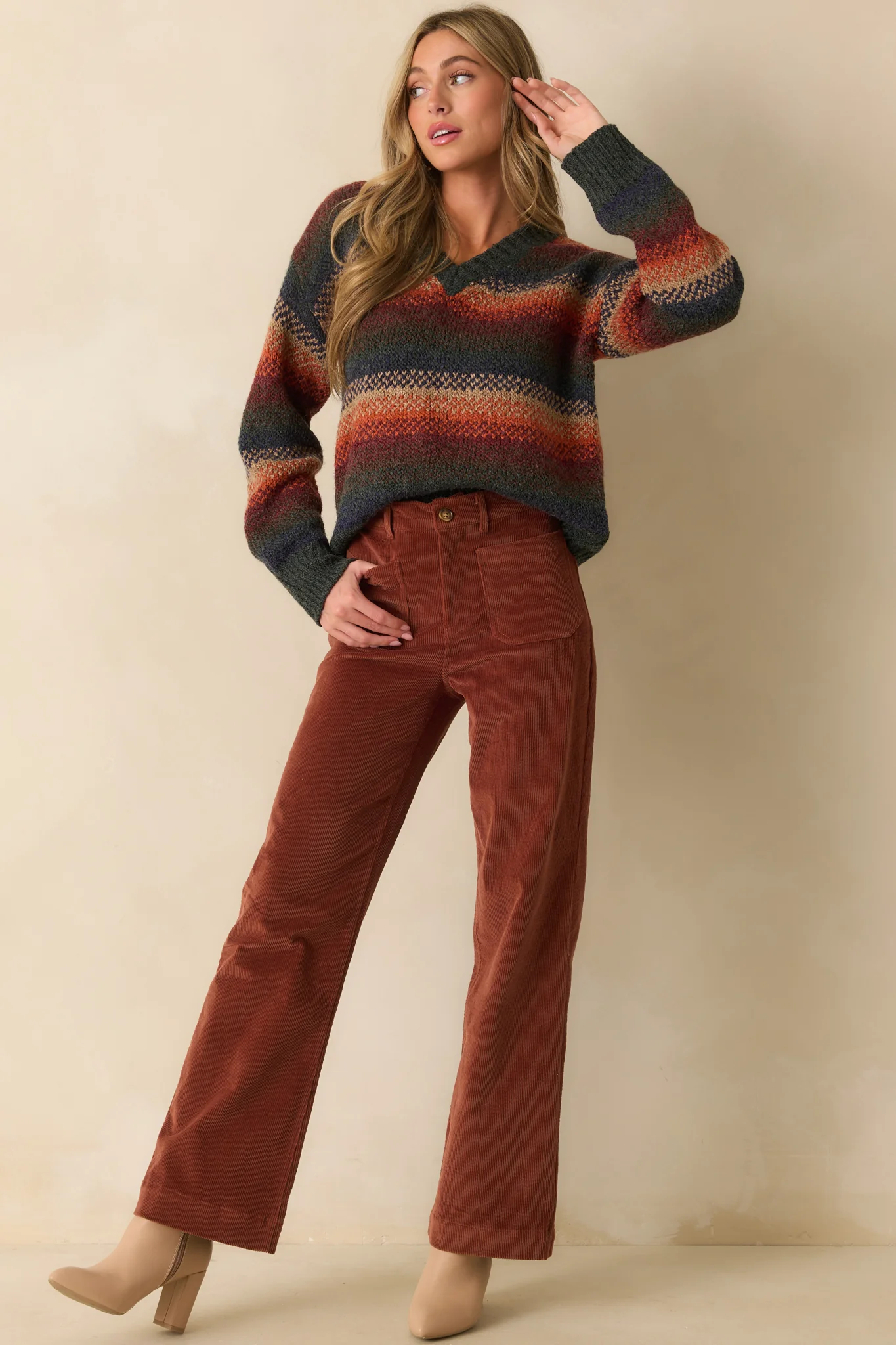 Rust Multi Stripe Knit Sweater