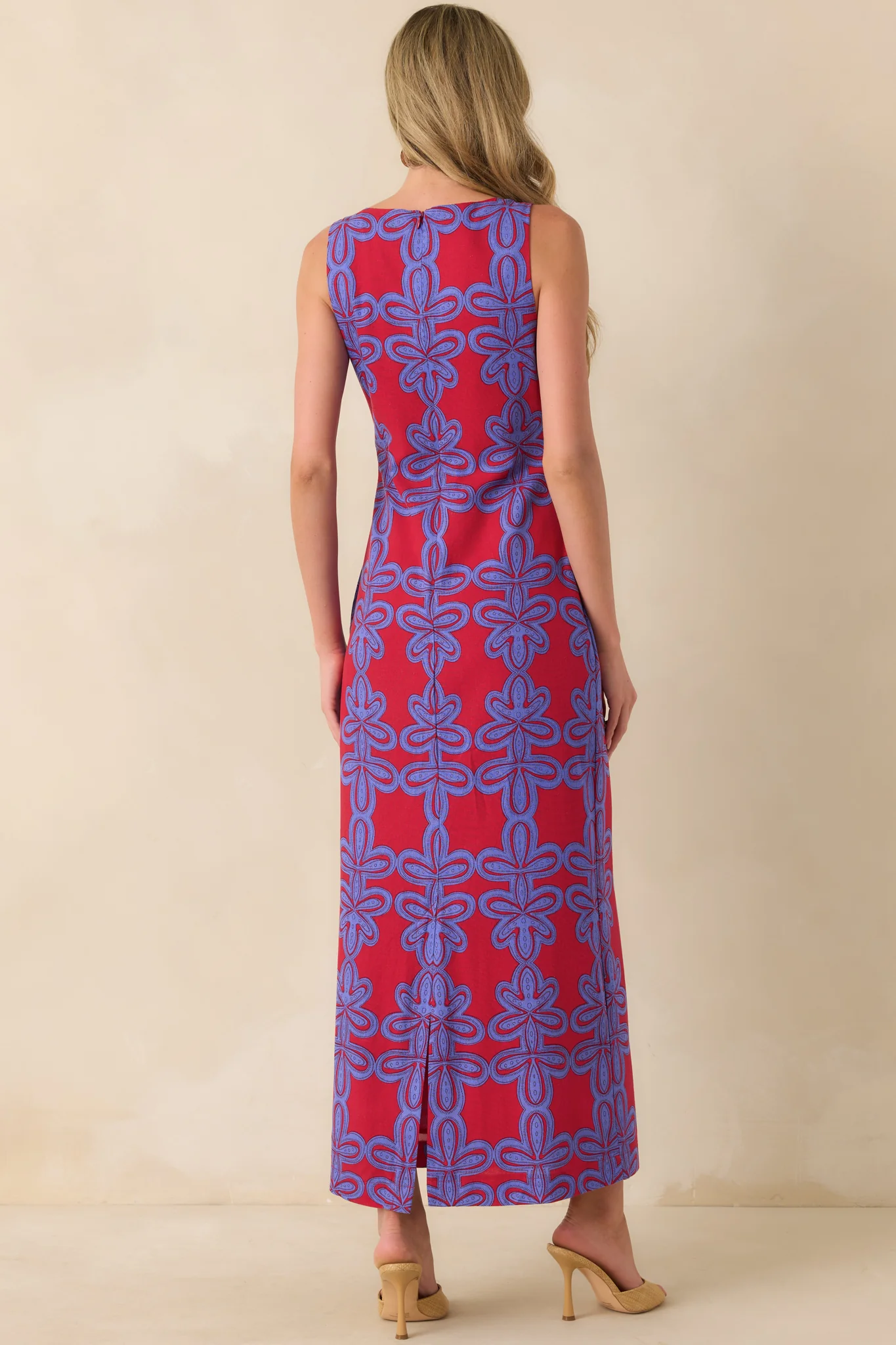 I'm Blushing Red Multi Geometric Print Linen Blend Maxi Dress