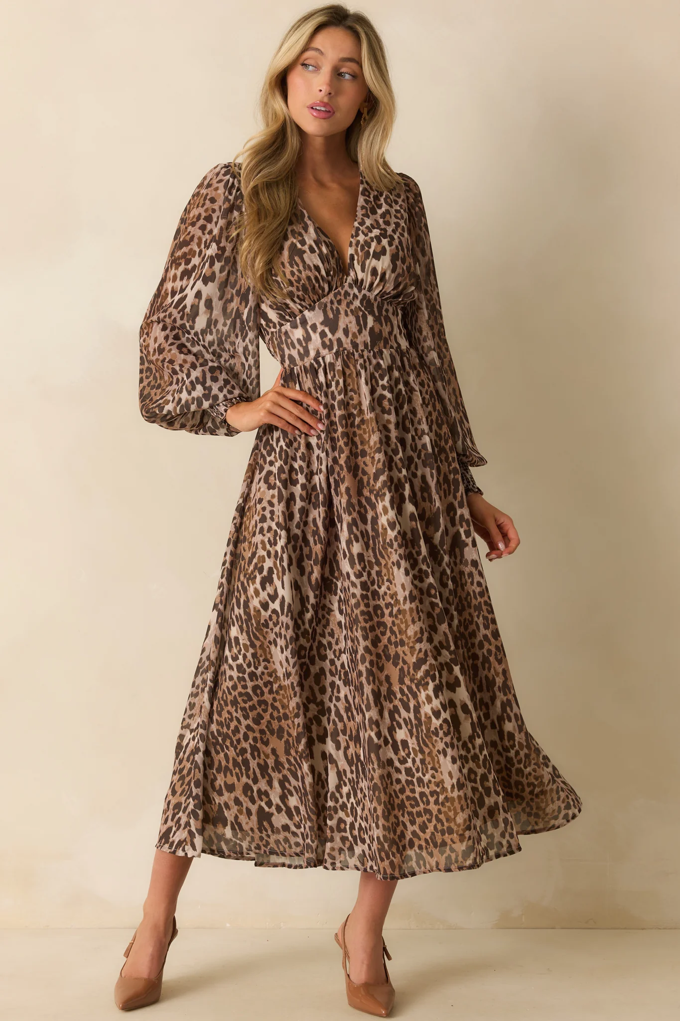 Brown Leopard Print Chiffon Maxi Dress