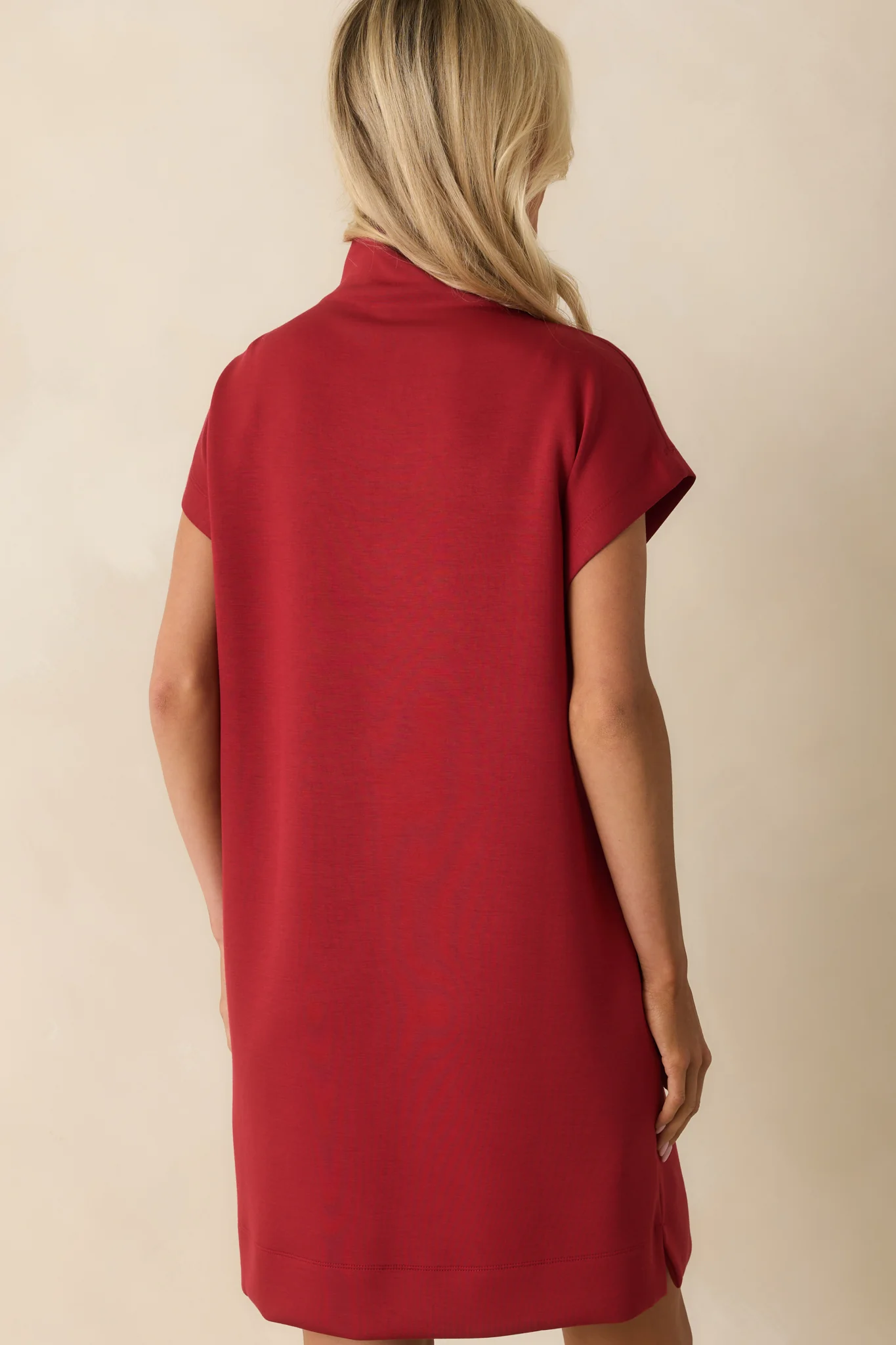 Red Mock Neck Cap Sleeve Mini Dress