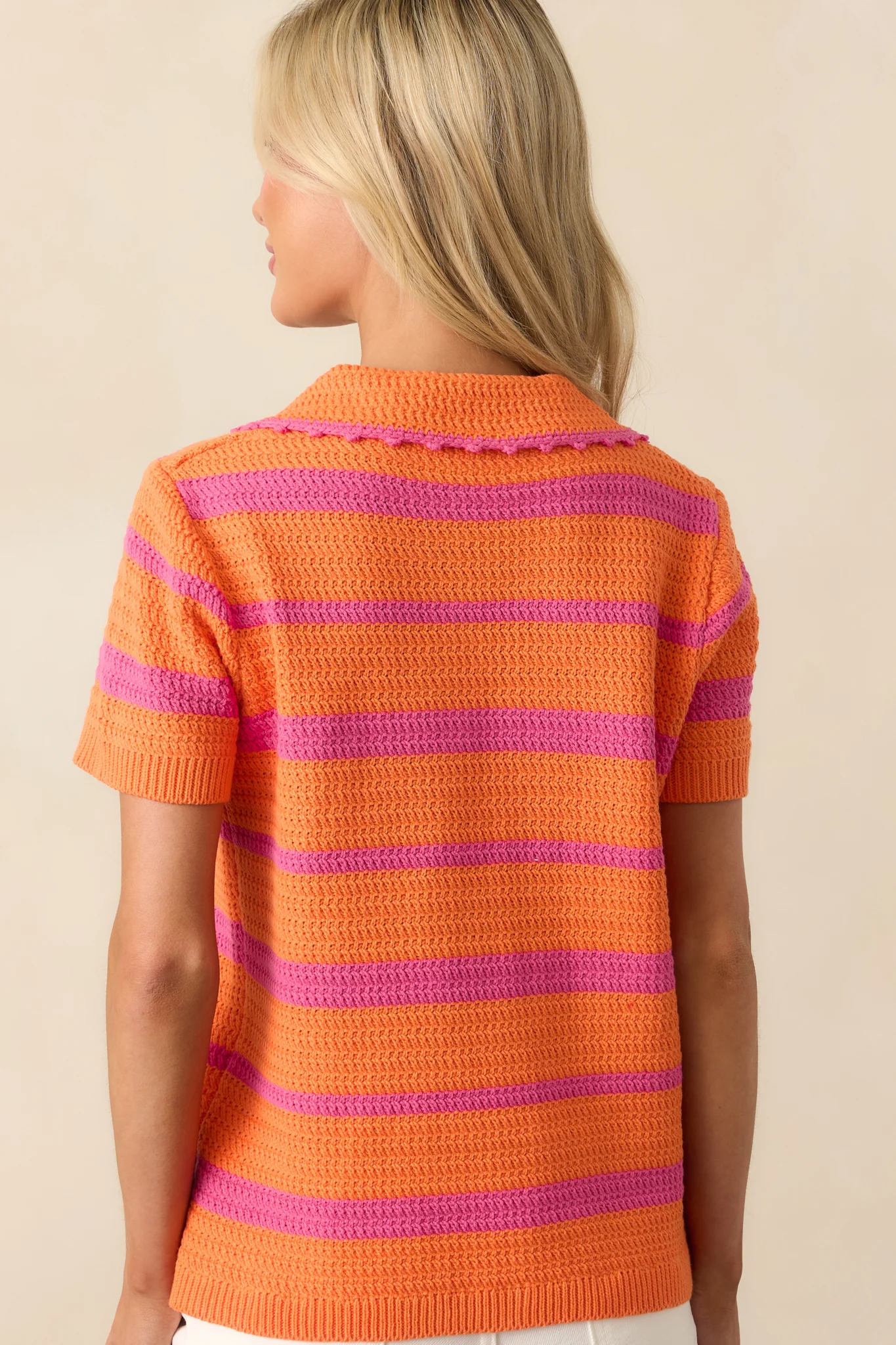 Keeping My Peace Bright Orange Stripe Short Sleeve Knit Top