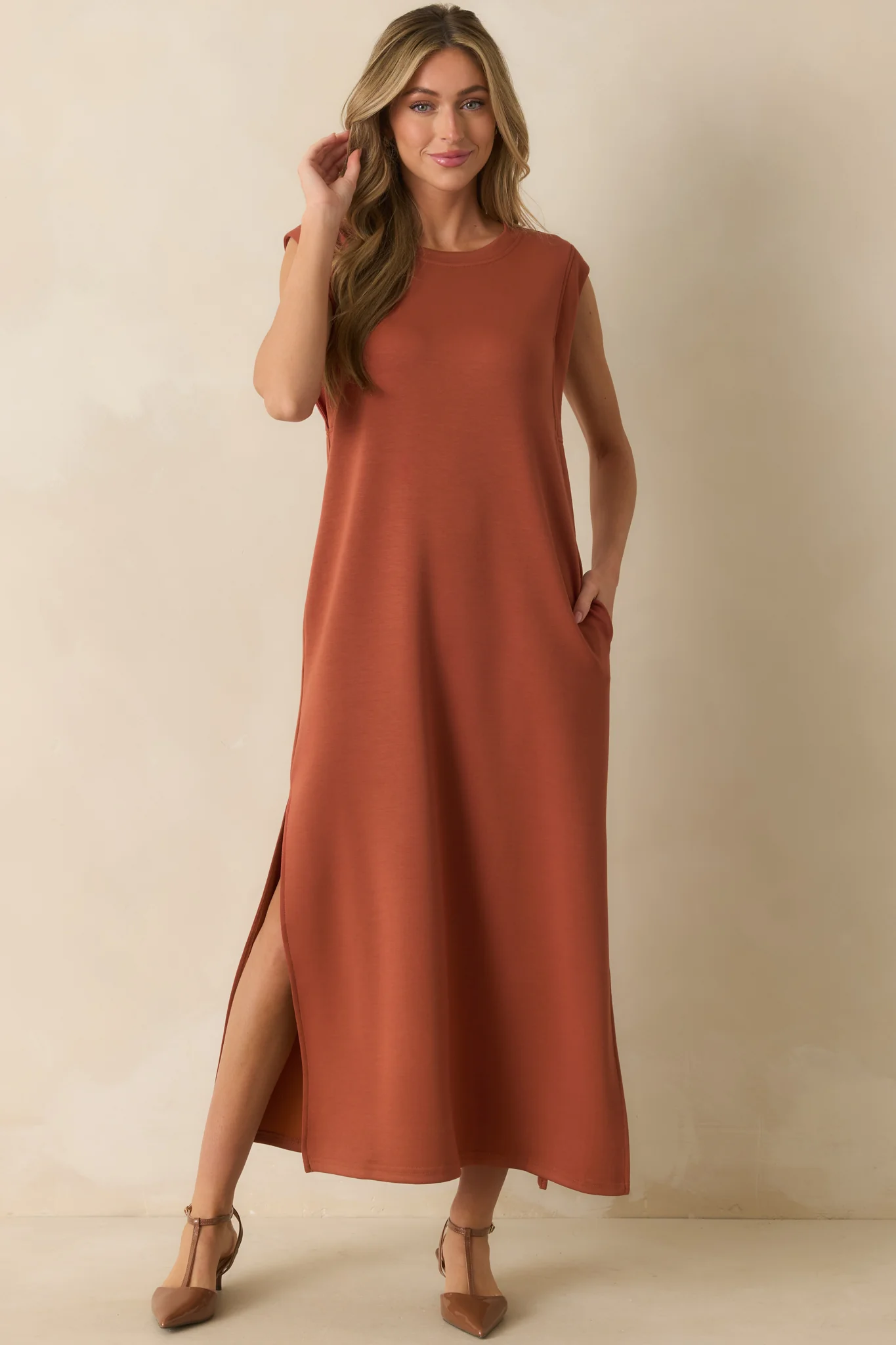 Between Now And Then Terracotta Cotton Sleeveless Maxi Dress