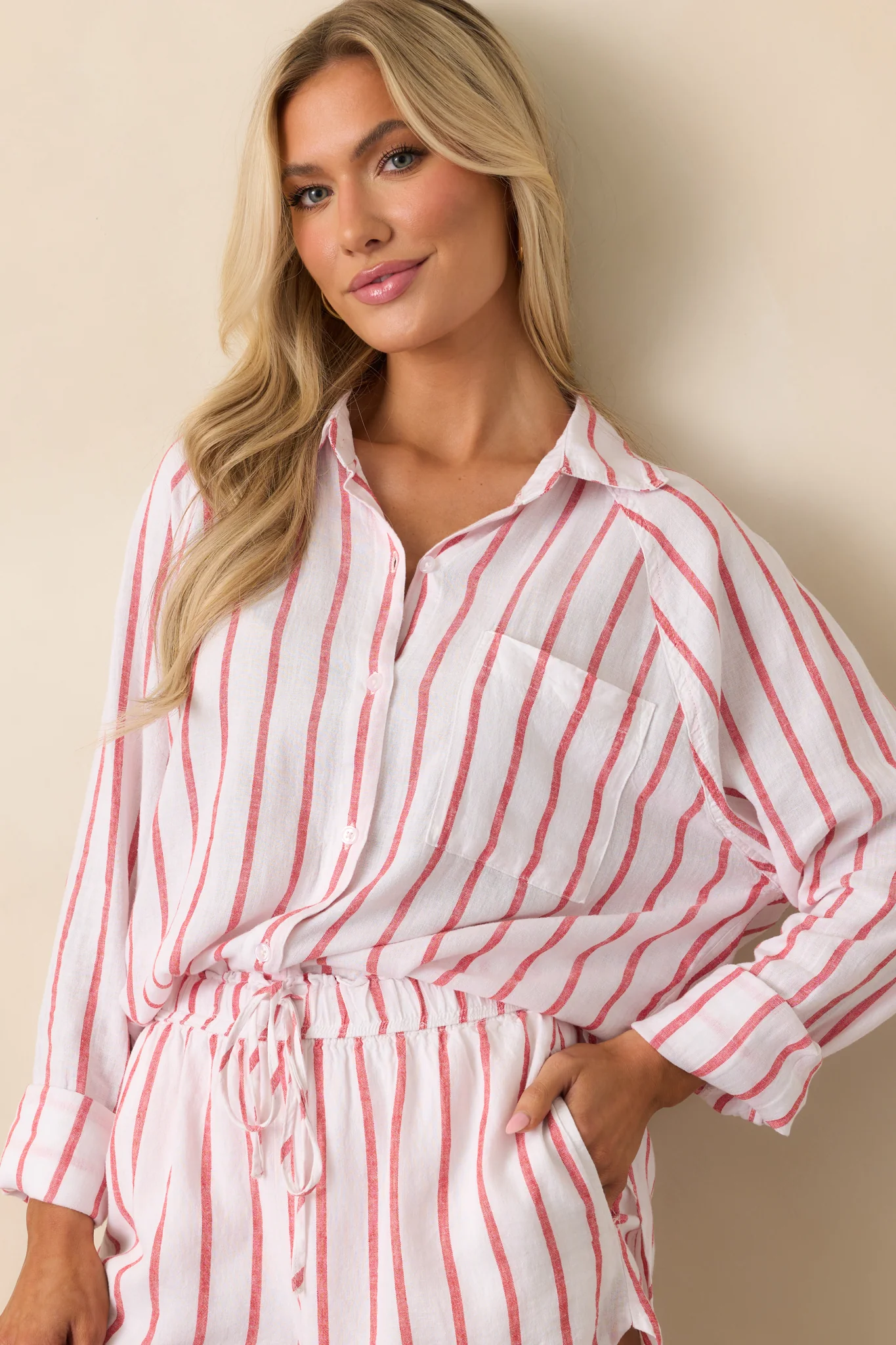 Z Supply Red Perfect Linen Stripe Top