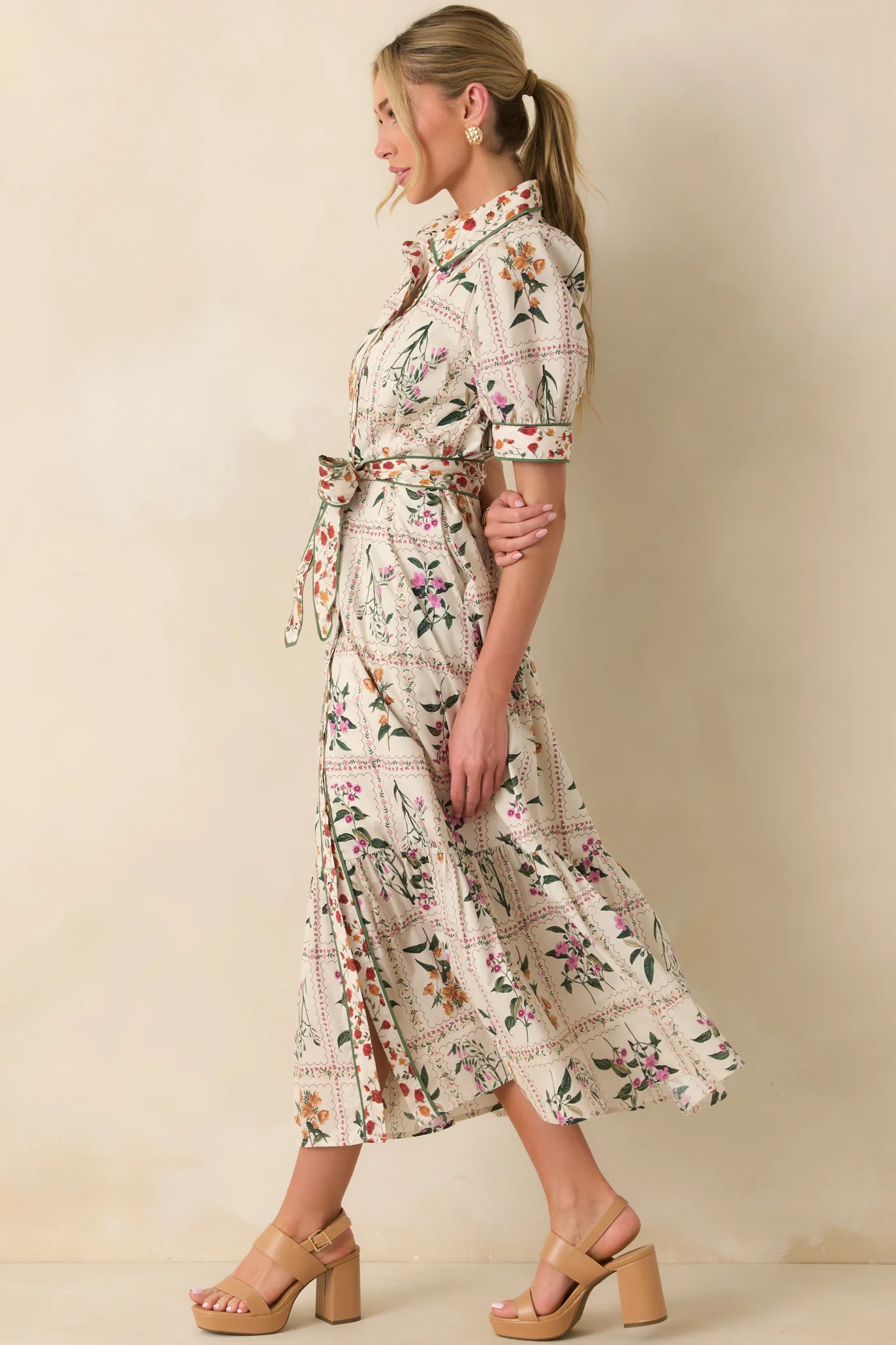 Look No Further Ivory Multi Floral Print Cotton Maxi Shirt Dress