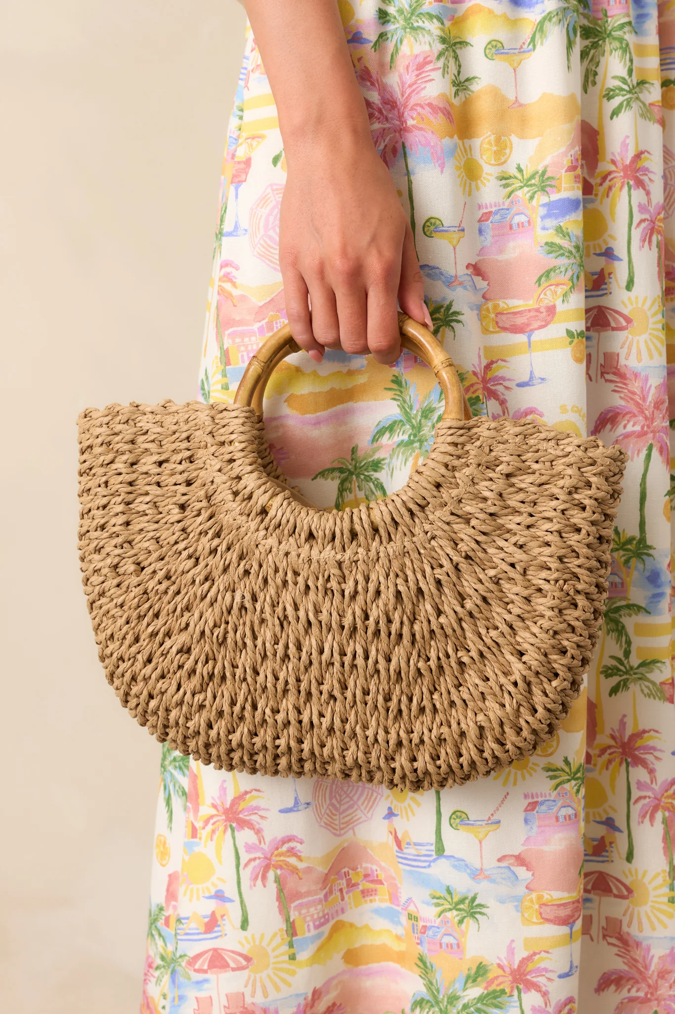 Life Is Too Short Tan Raffia Woven Bamboo Handbag