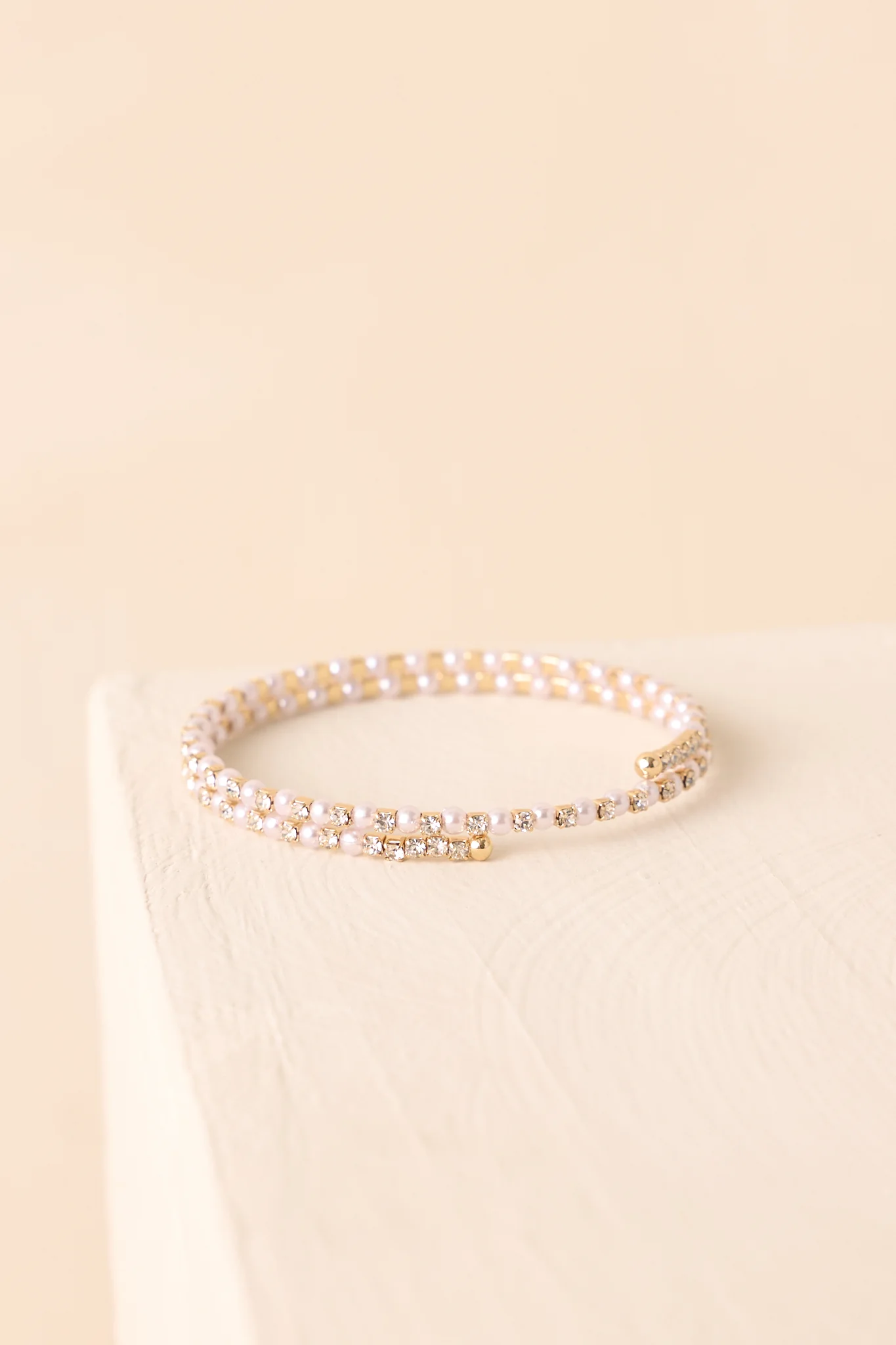Let’s Be Clear Ivory Pearl Rhinestone Wrap Bracelet