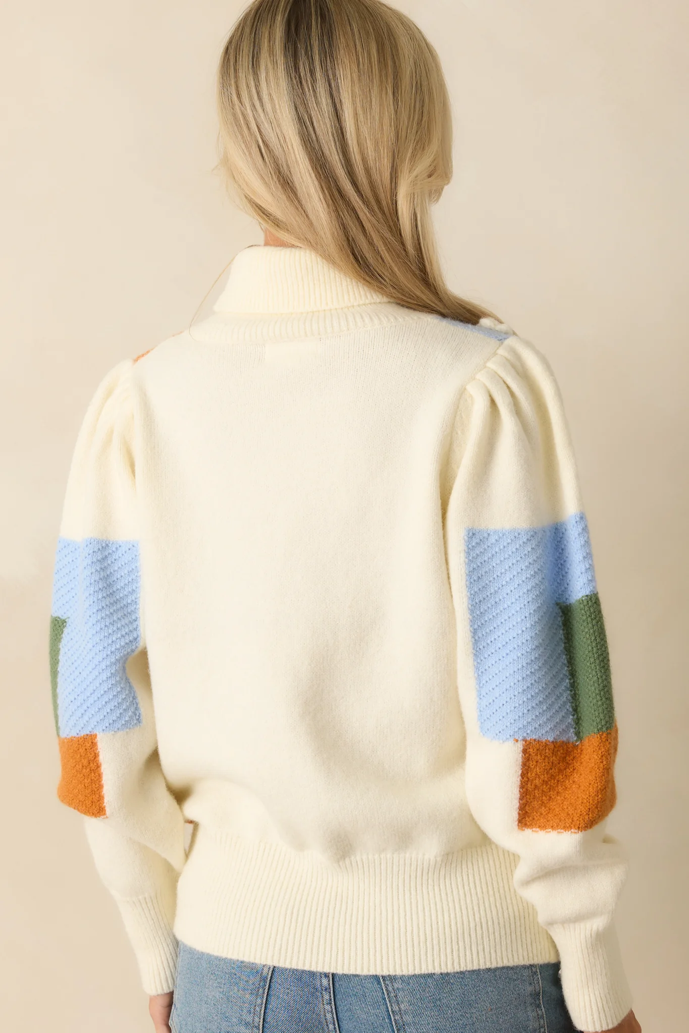 Ivory Multi Patchwork Turtleneck Sweater