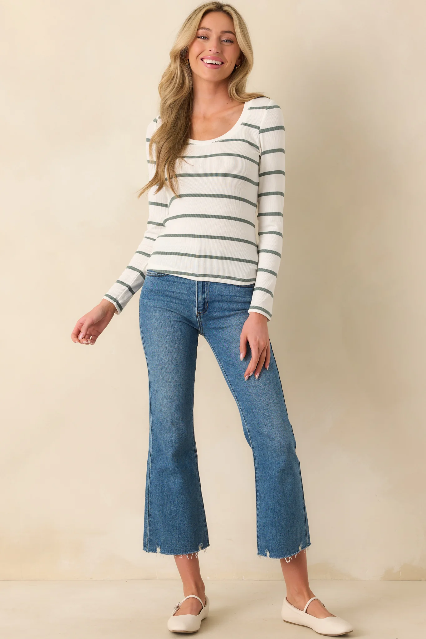 Always In Rotation Sage Green Stripe Long Sleeve Top