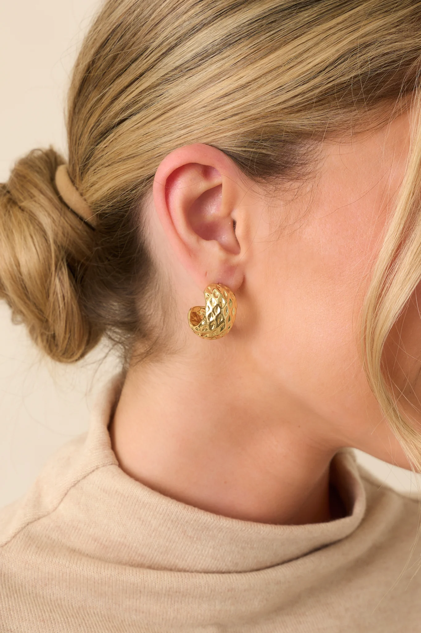 Handled It Gracefully Gold Textured Dimple Hoop Earrings