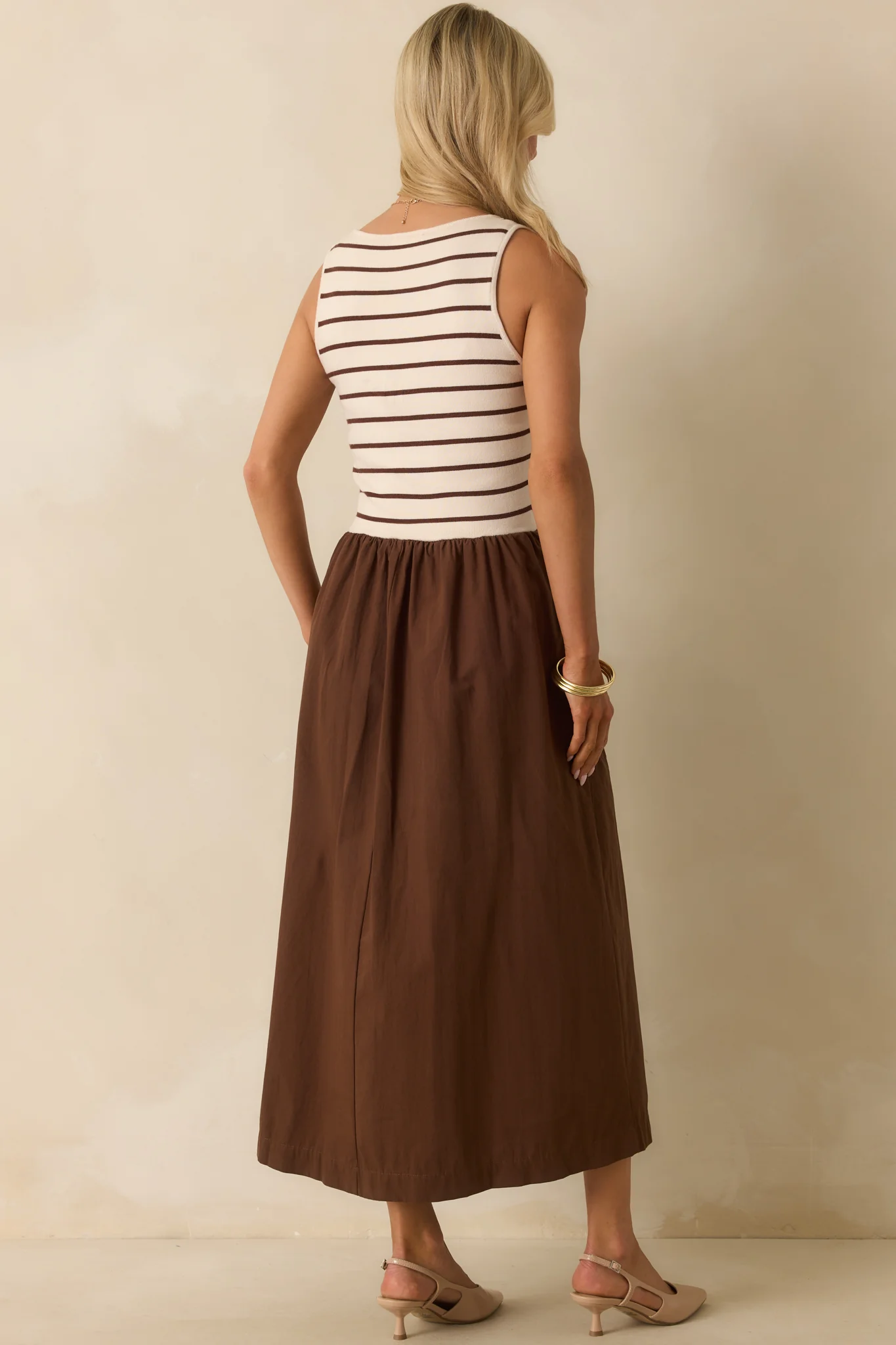 It's In The Books Brown Stripe Knit Bodice Maxi Dress