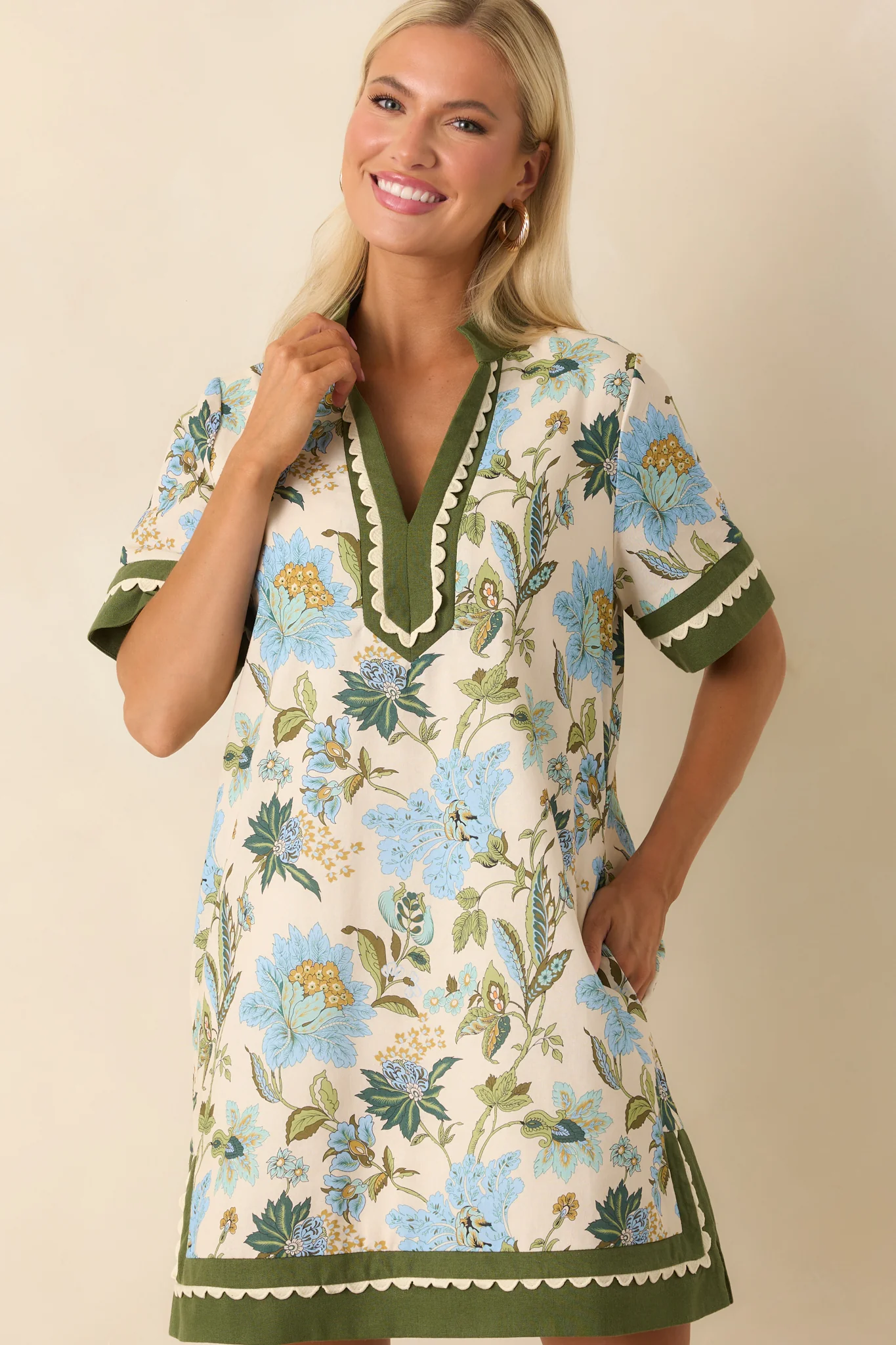 Quiet Radiance Green Multi Floral Print Cotton Mini Dress