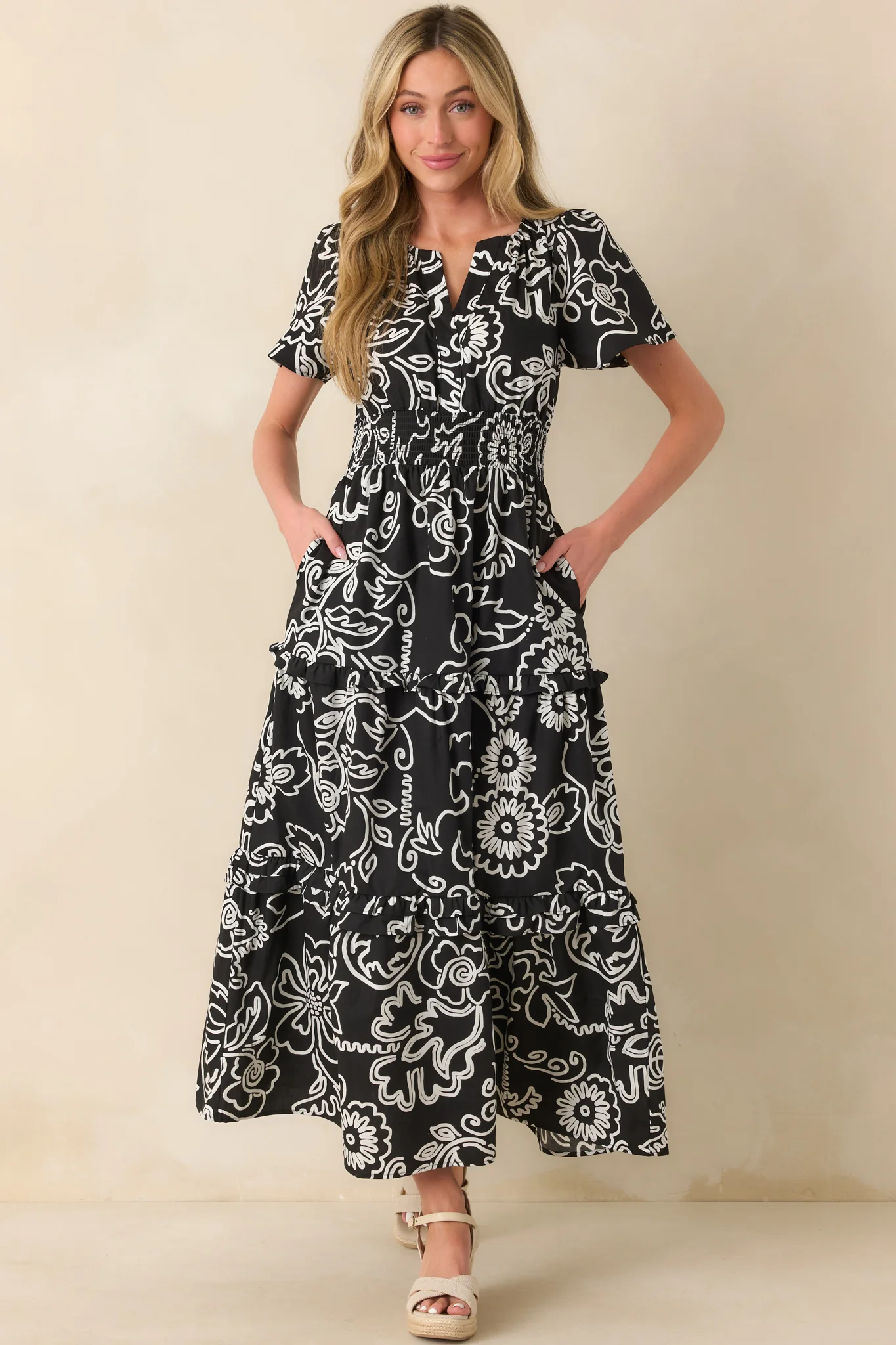 Isn't She Something Black Floral Print Cotton Maxi Dress