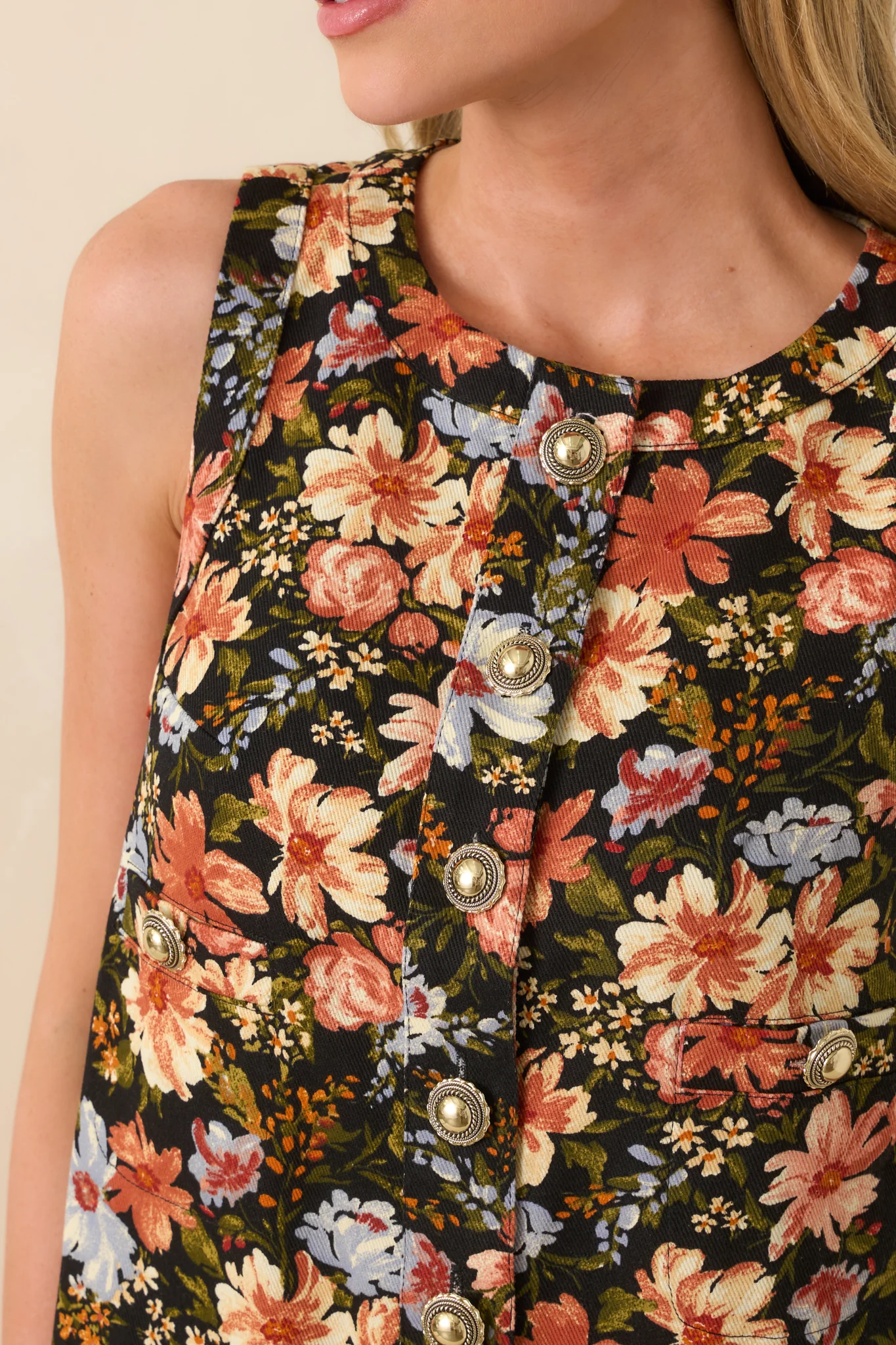 All This Time Light Rust Multi Floral Print Cotton Mini Shift Dress