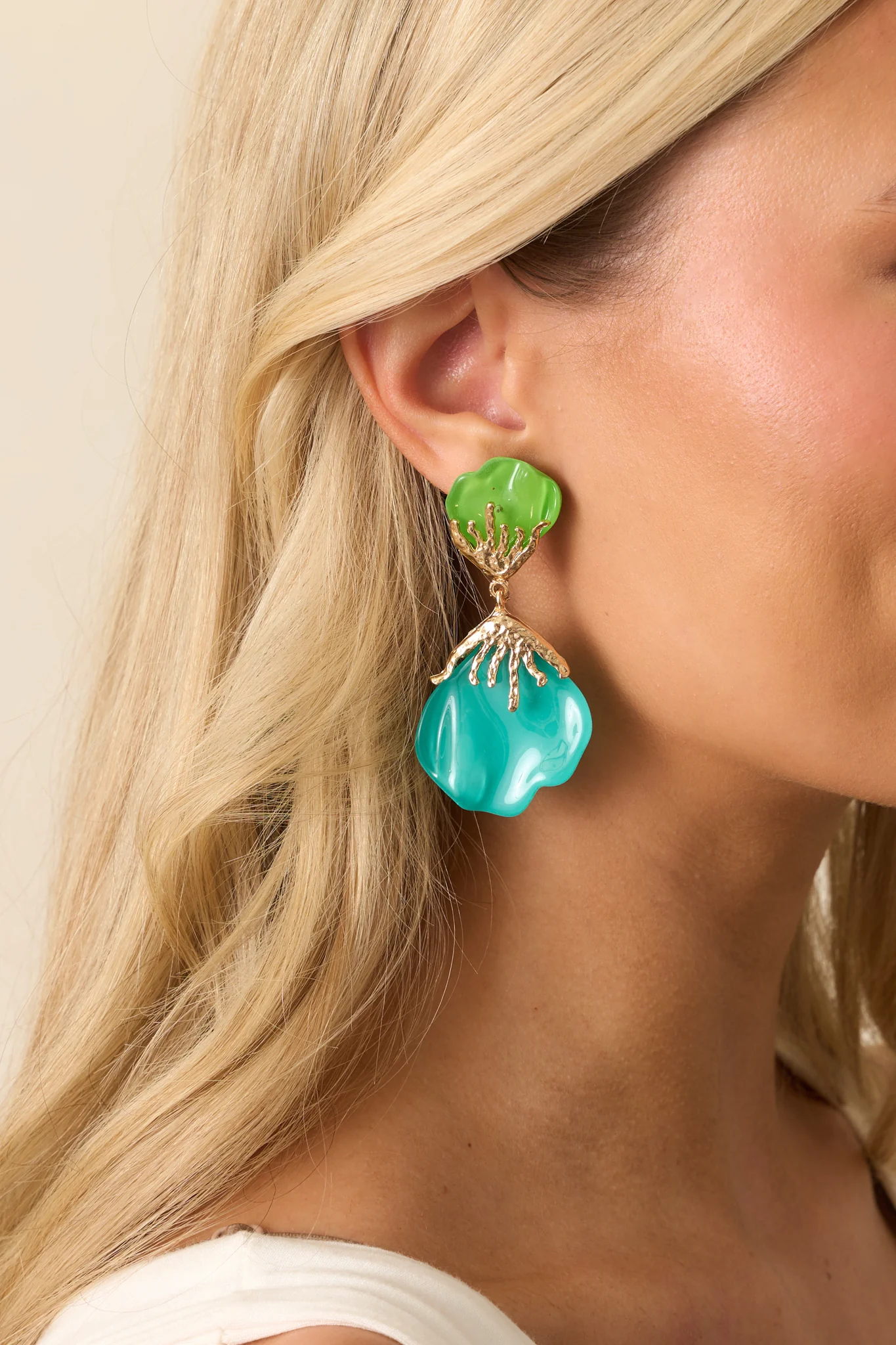 Wildflower Muse Teal Green Flower Petal Drop Earrings