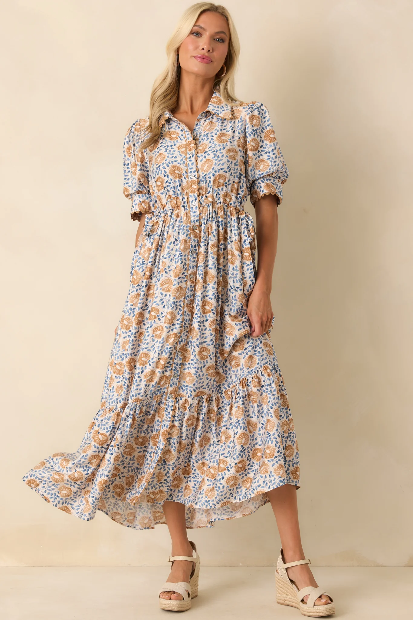 Today Is The Day Honey Yellow Multi Floral Print Maxi Shirt Dress