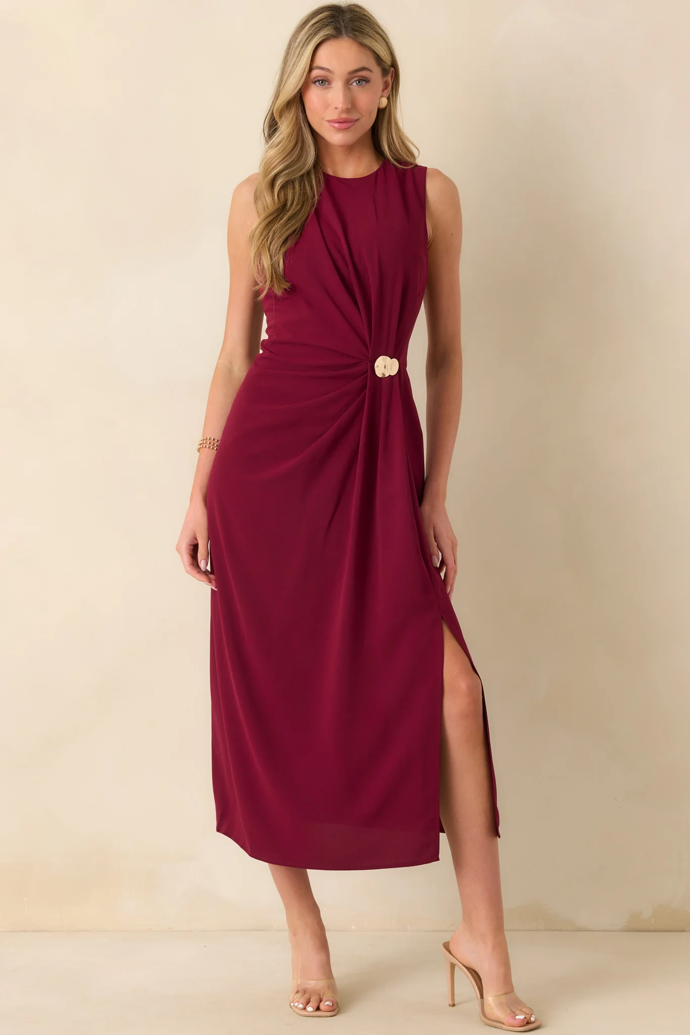 Move With Purpose Burgundy Ruched Maxi Dress