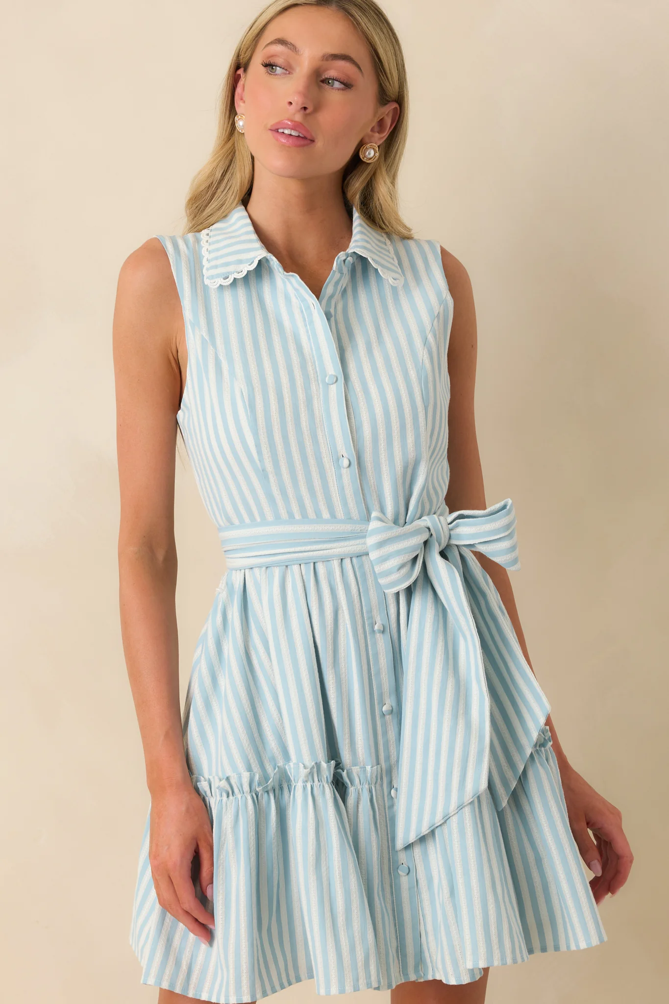 Prosperina Poppie Blue Aqua Stripe Cotton Mini Dress