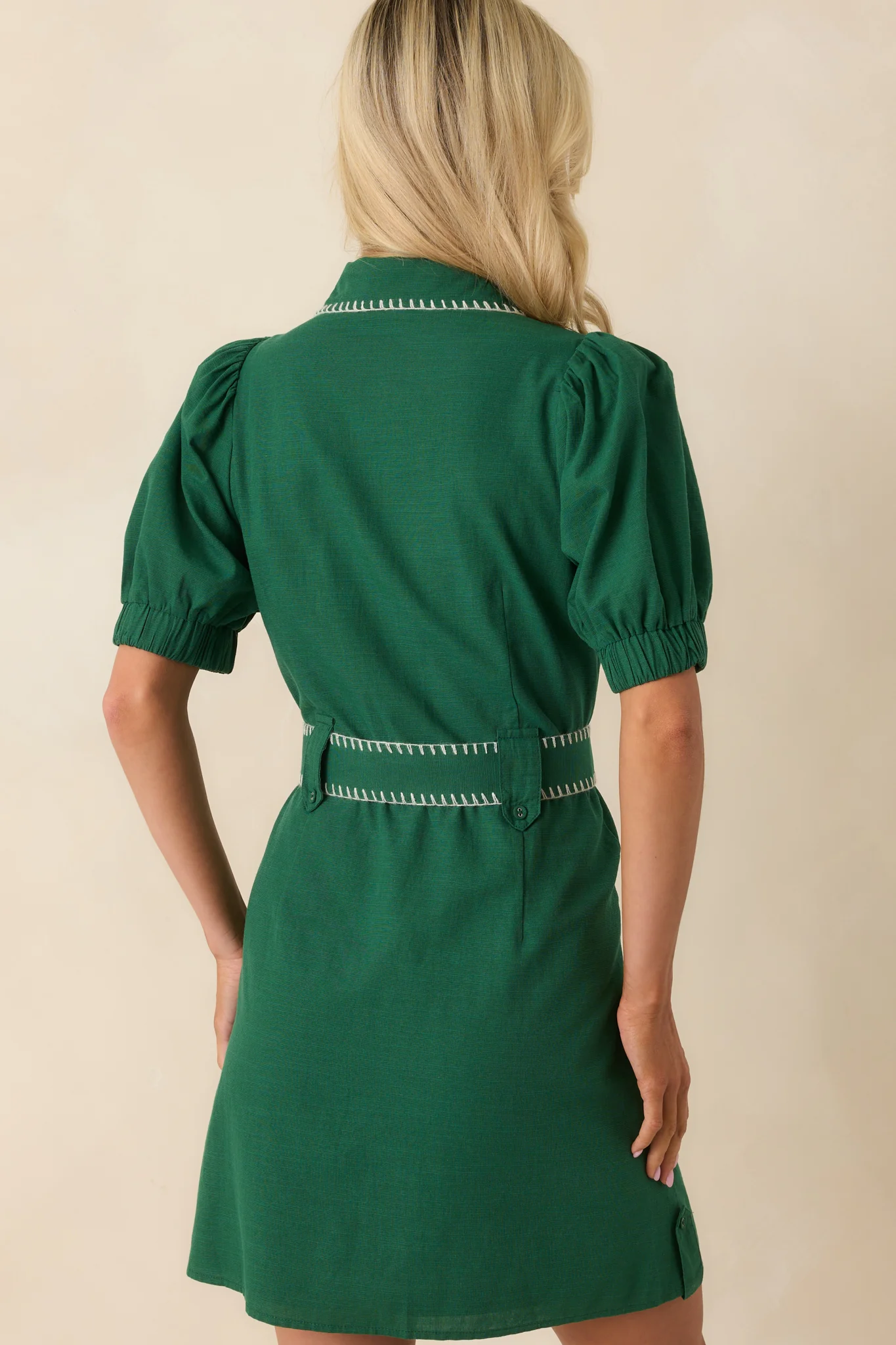 Heard It Before Hunter Green Cotton Belted Mini Shirt Dress