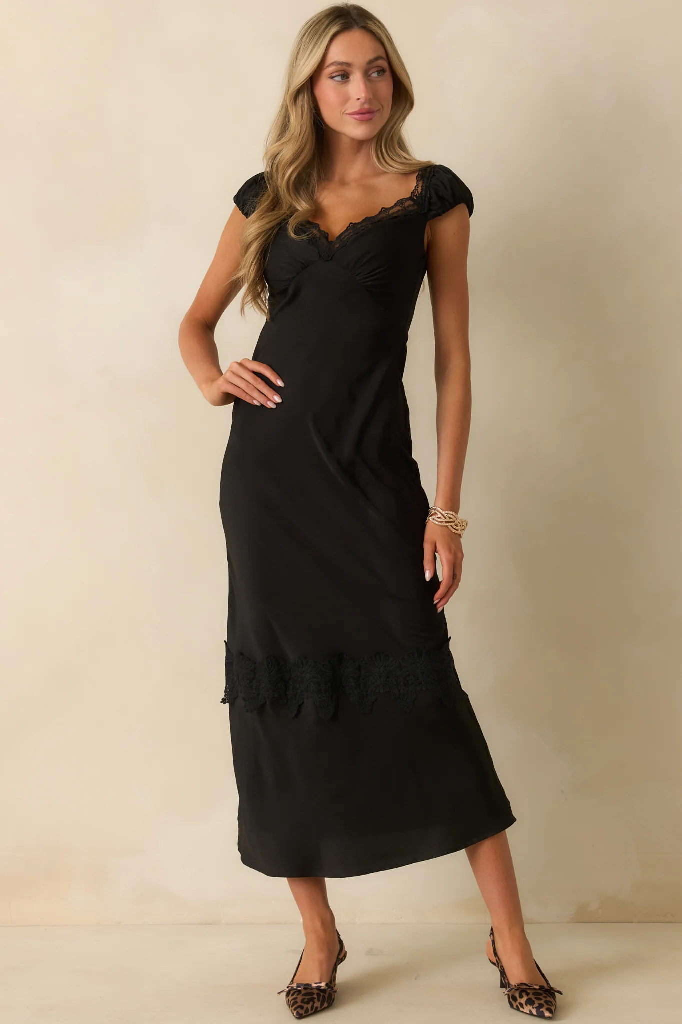 MINKPINK Black Lace Trim Momento Bias Midi Dress