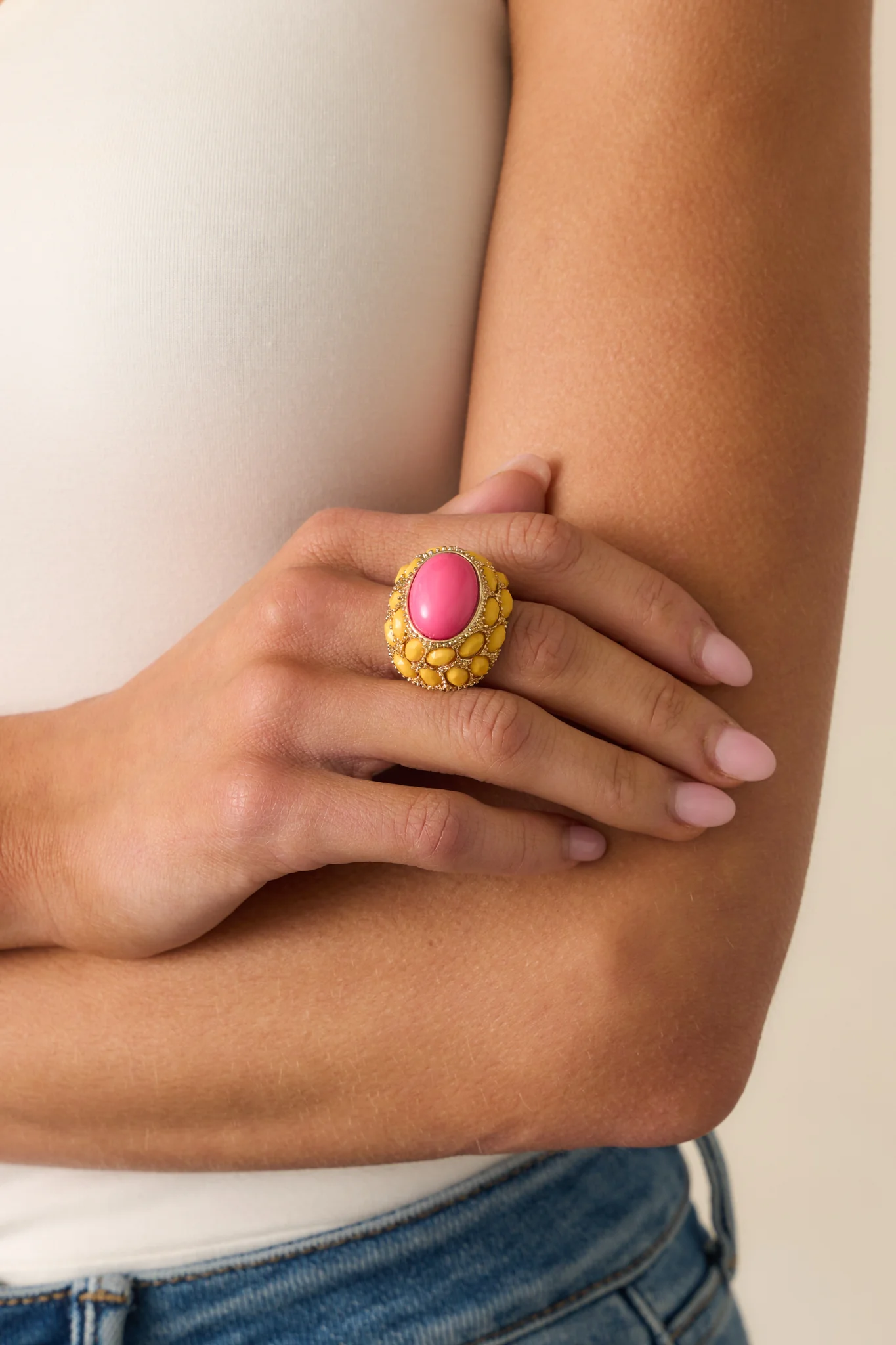 Brighten Your Day Hot Pink Center Stone Cocktail Stretch Ring