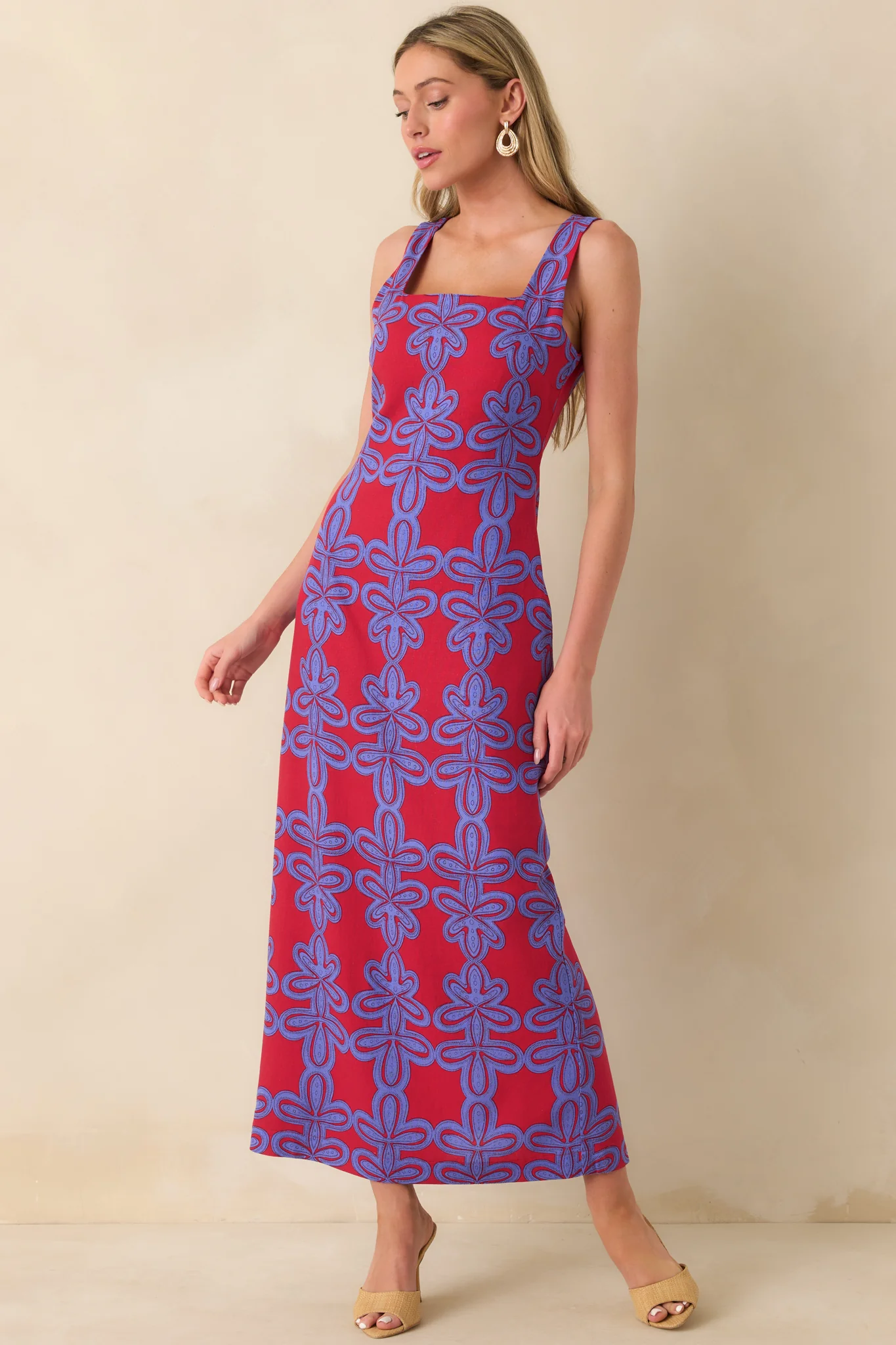 I'm Blushing Red Multi Geometric Print Linen Blend Maxi Dress